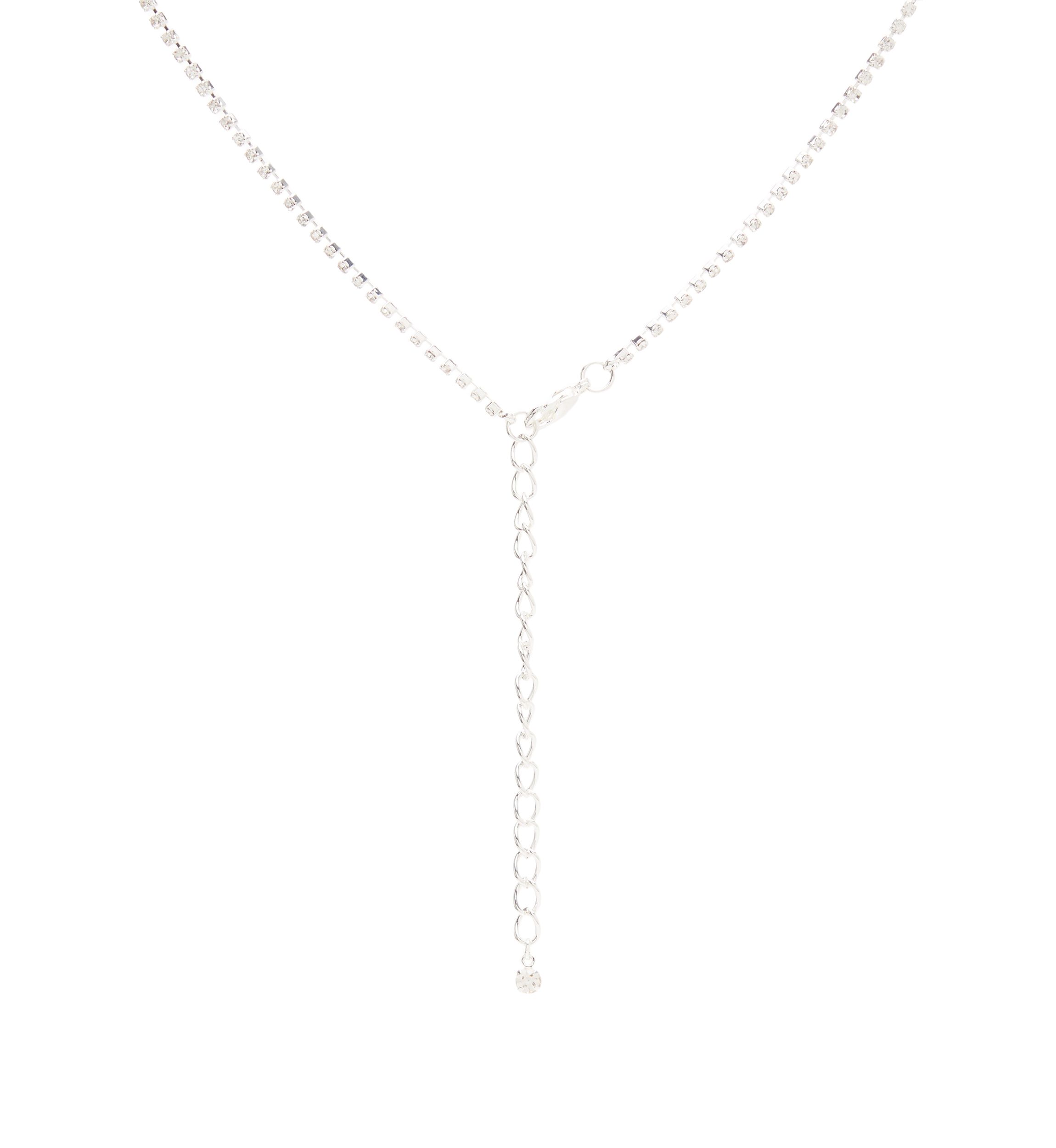 Silver Tone Y Neck Crystal Necklace