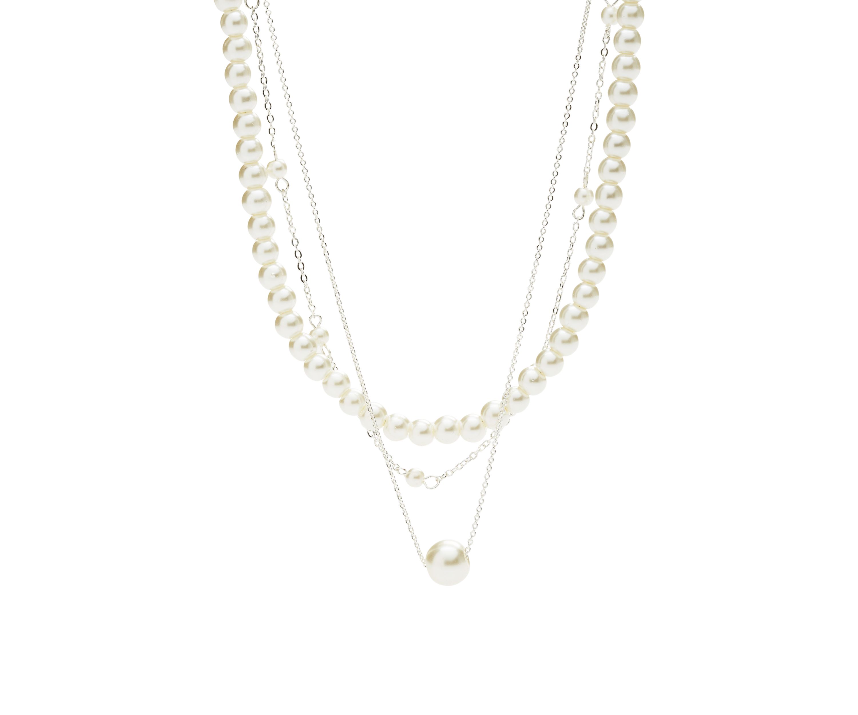 Silver Tone Classic Pearl Layering Necklace