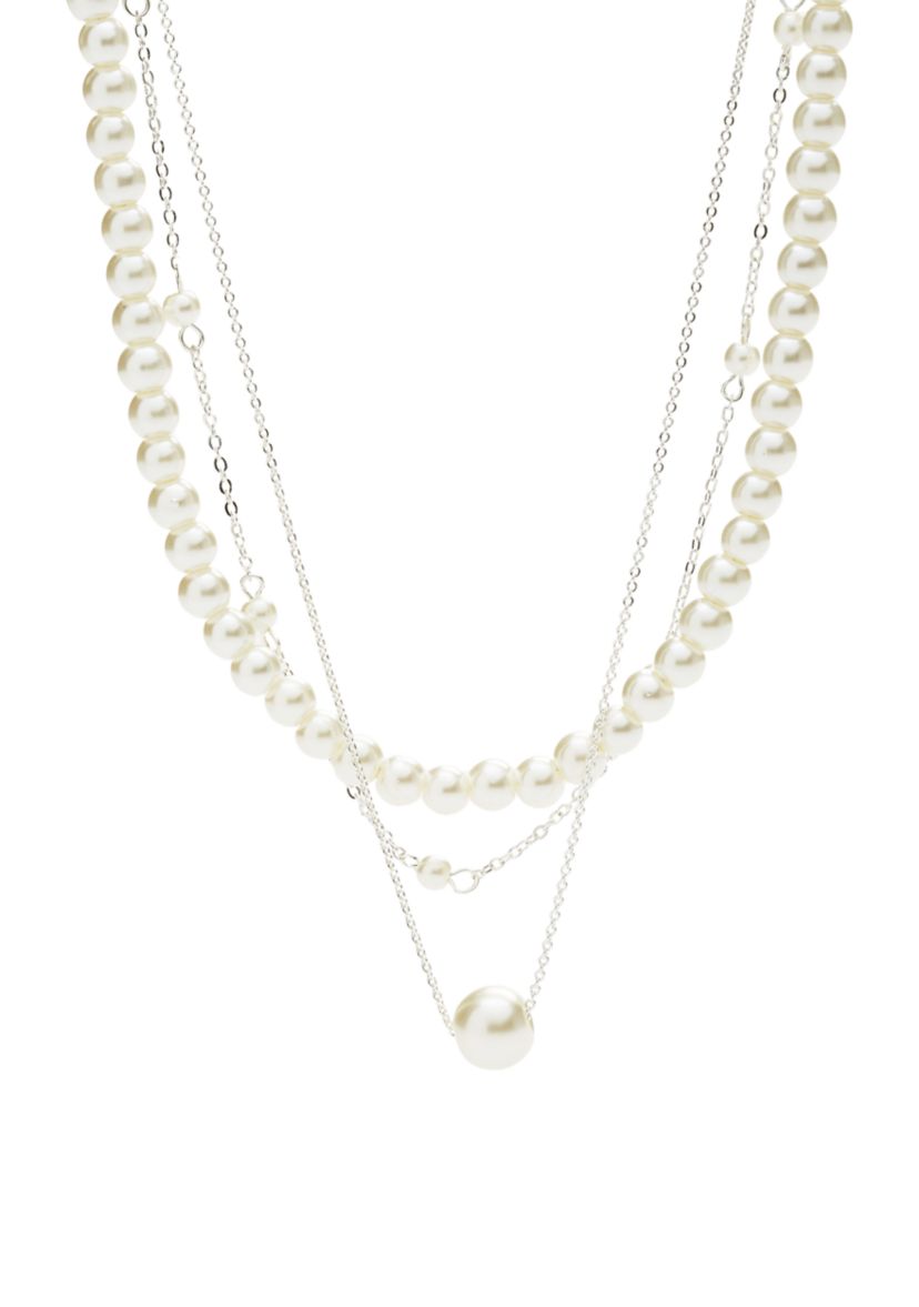 Silver Tone Classic Pearl Layering Necklace