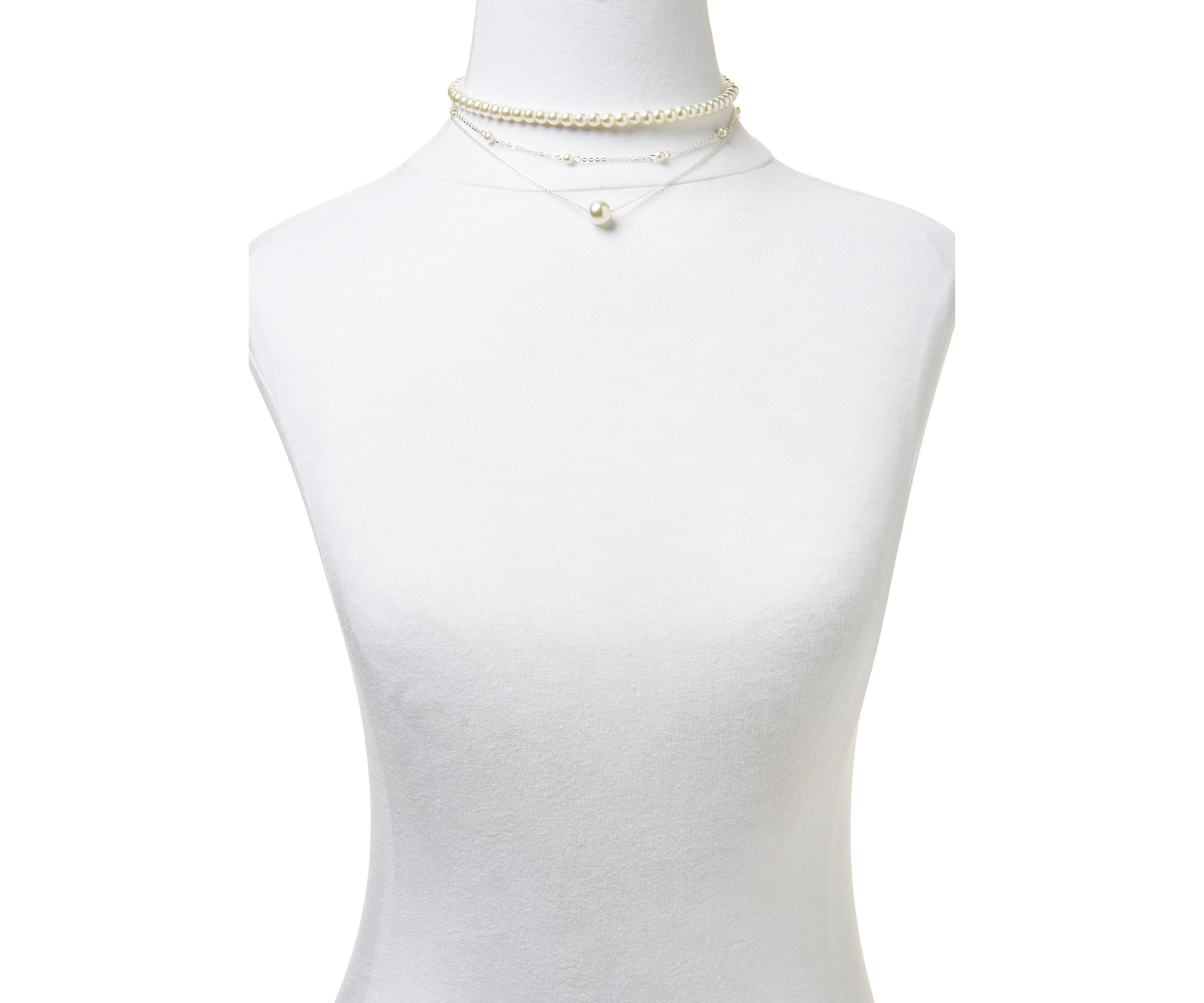 Silver Tone Classic Pearl Layering Necklace