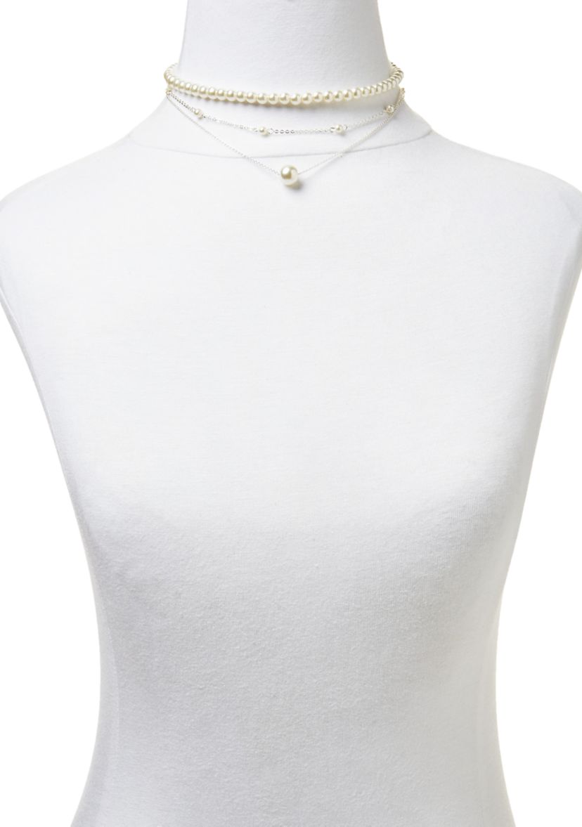 Silver Tone Classic Pearl Layering Necklace
