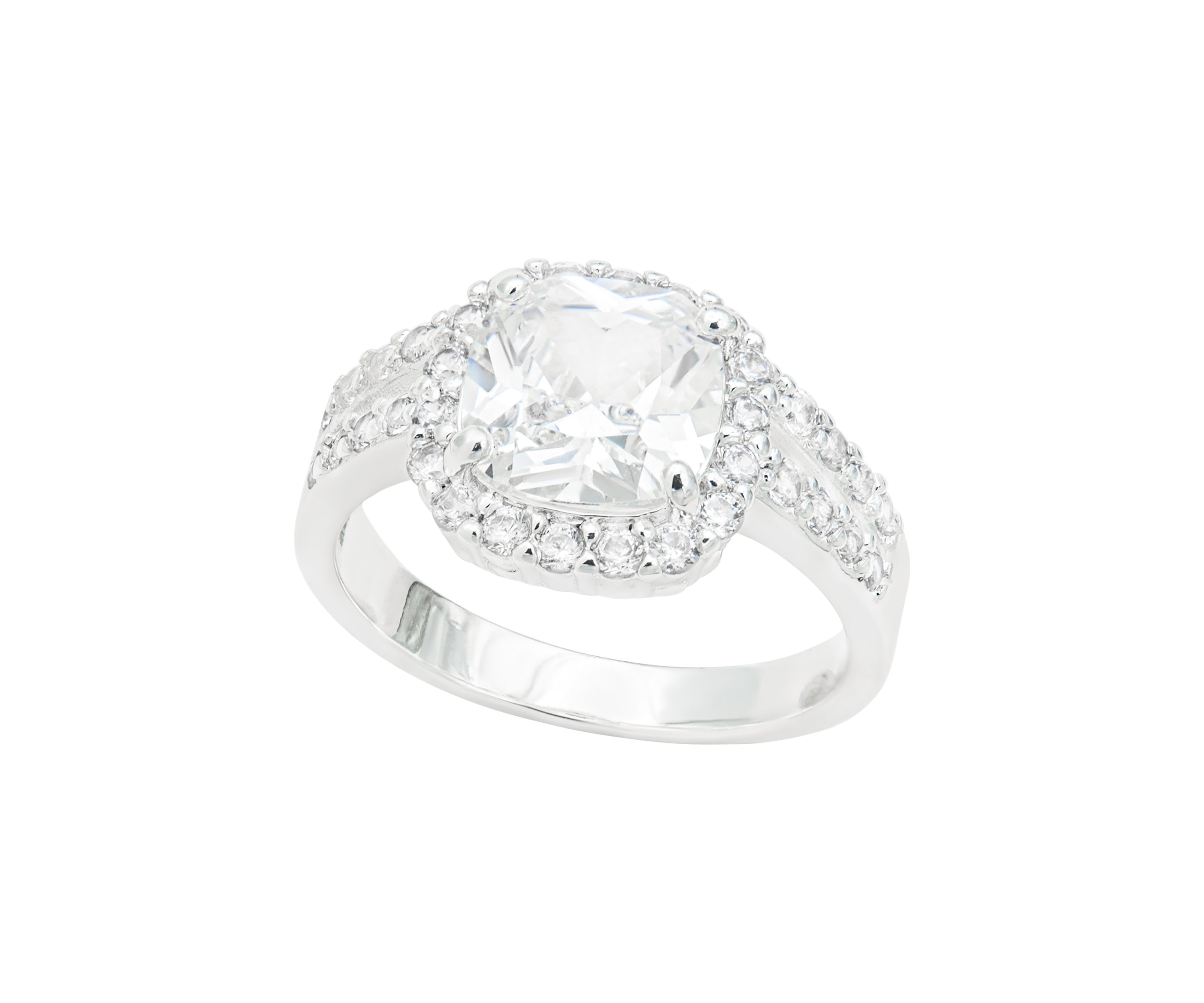 Lab Created Silver Cushion Cut Cubic Zirconia Ring