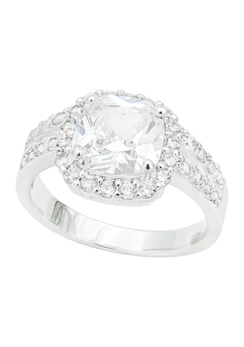 Lab Created Silver Cushion Cut Cubic Zirconia Ring