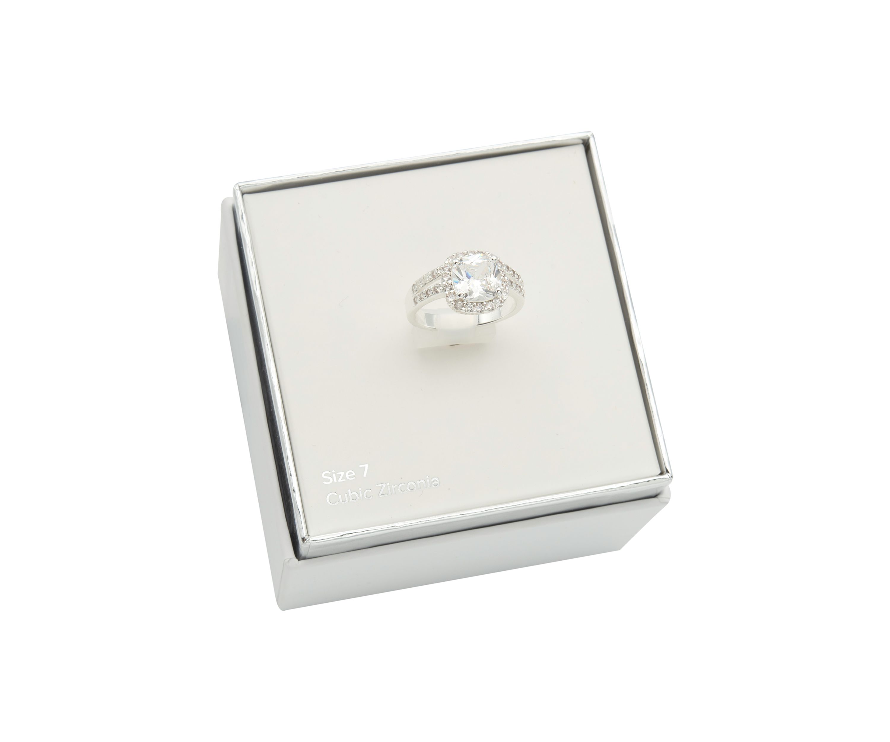 Lab Created Silver Cushion Cut Cubic Zirconia Ring