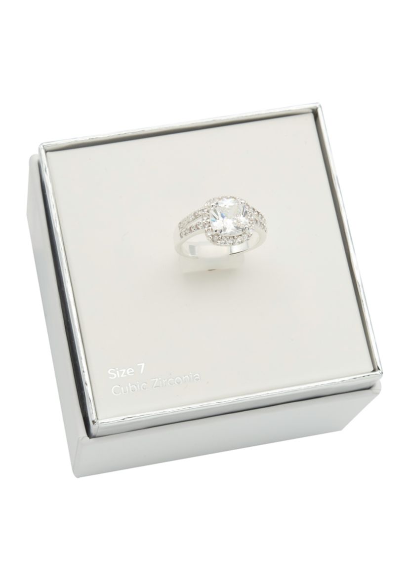 Lab Created Silver Cushion Cut Cubic Zirconia Ring