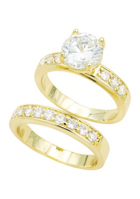 Lab Created Gold Cubic Zirconia Duo Engagement Ring