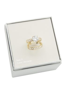 Lab Created Gold Cubic Zirconia Duo Engagement Ring