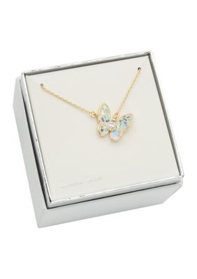 Lab Created Cracked Abalone Gold Butterfly Pendant Necklace