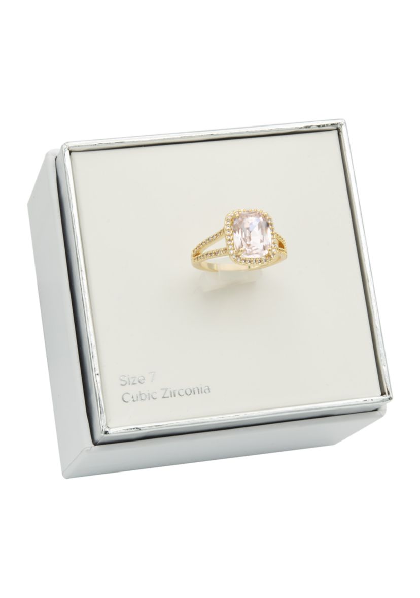 Gold Tone Emerald Halo Pavé Band Ring