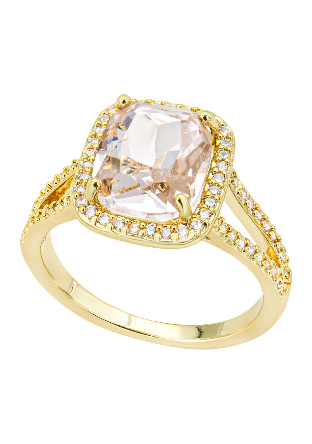 Gold Tone Emerald Halo Pavé Band Ring