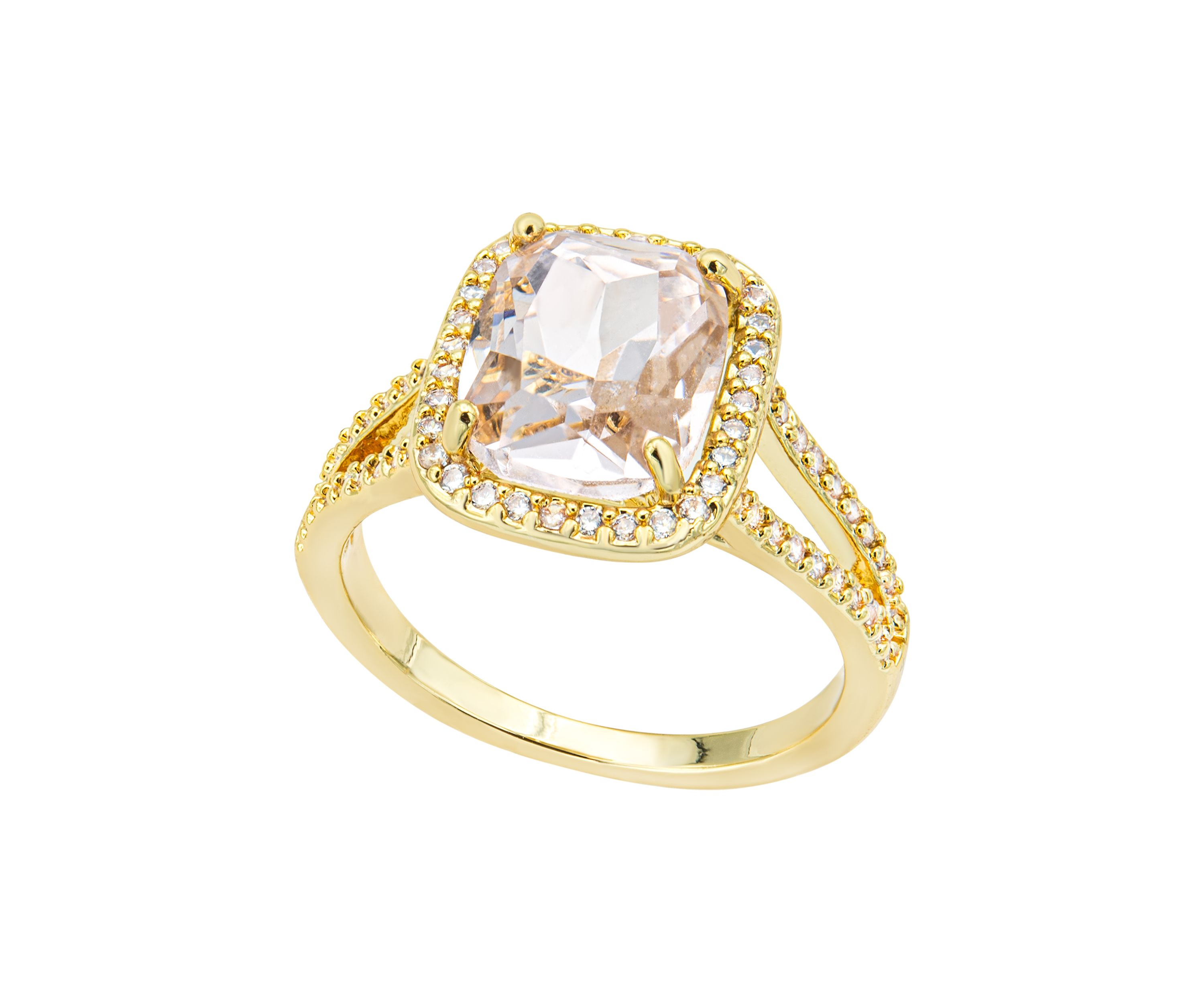 Gold Tone Emerald Halo Pavé Band Ring