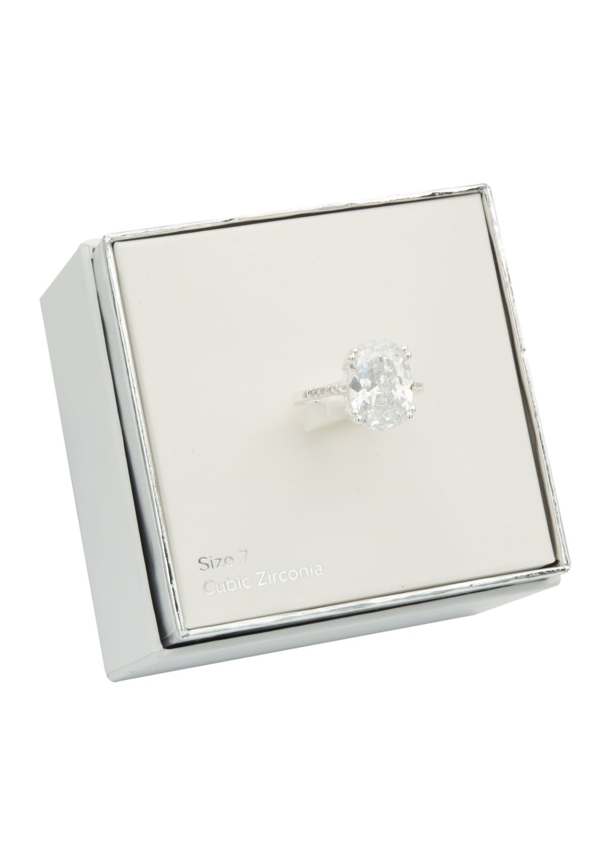 Silver Cubic Zirconia Oval Pavé Band Ring