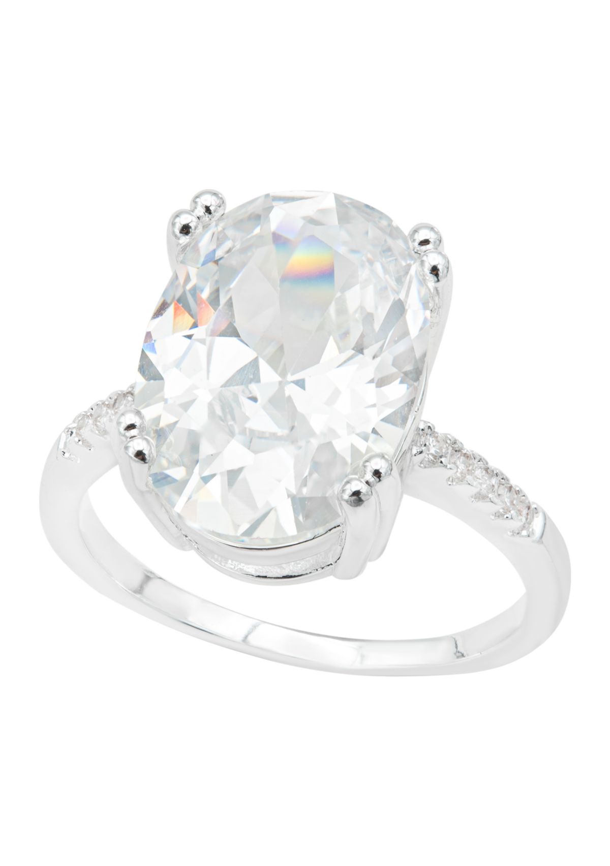 Silver Cubic Zirconia Oval Pavé Band Ring