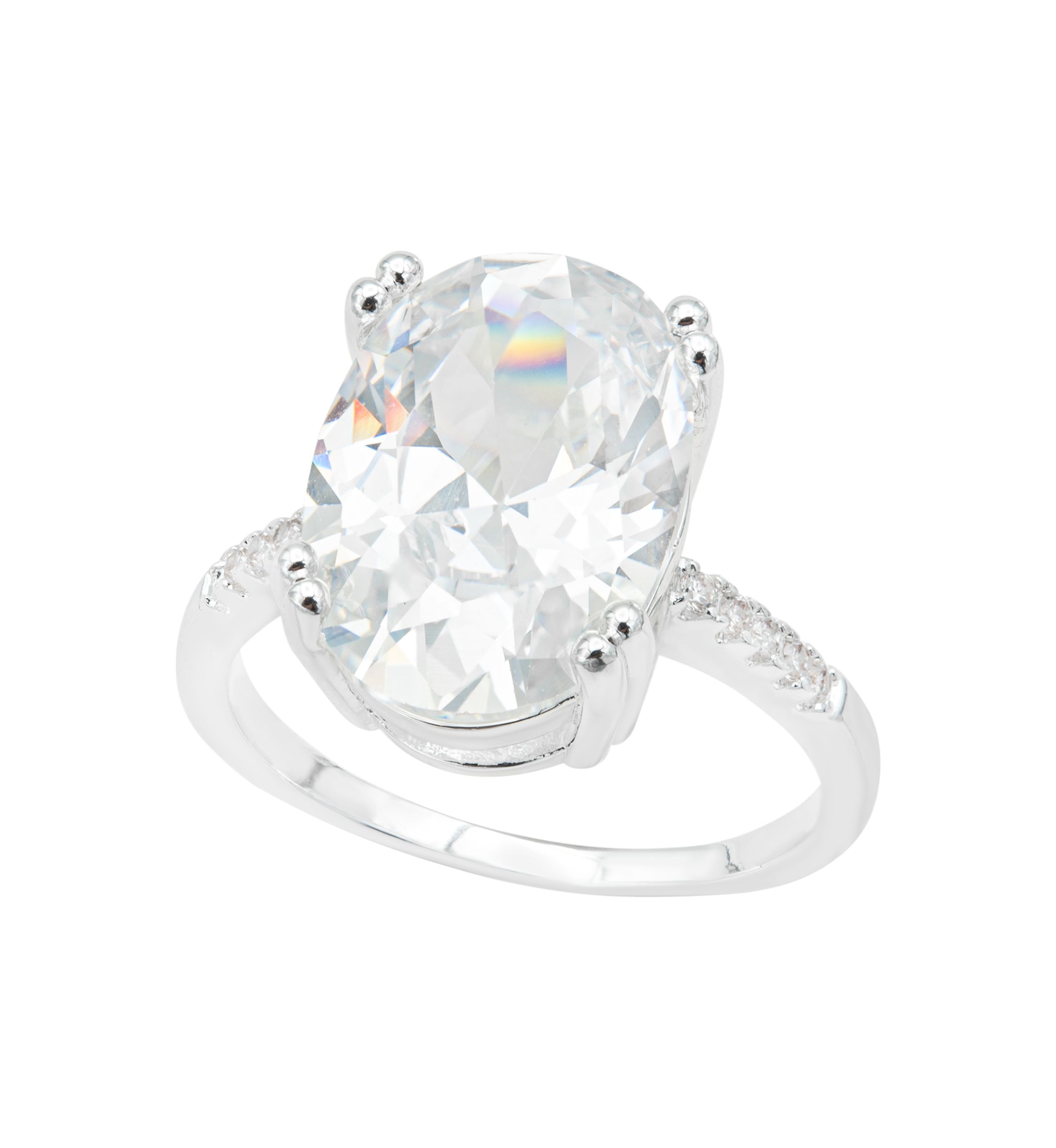 Silver Cubic Zirconia Oval Pavé Band Ring