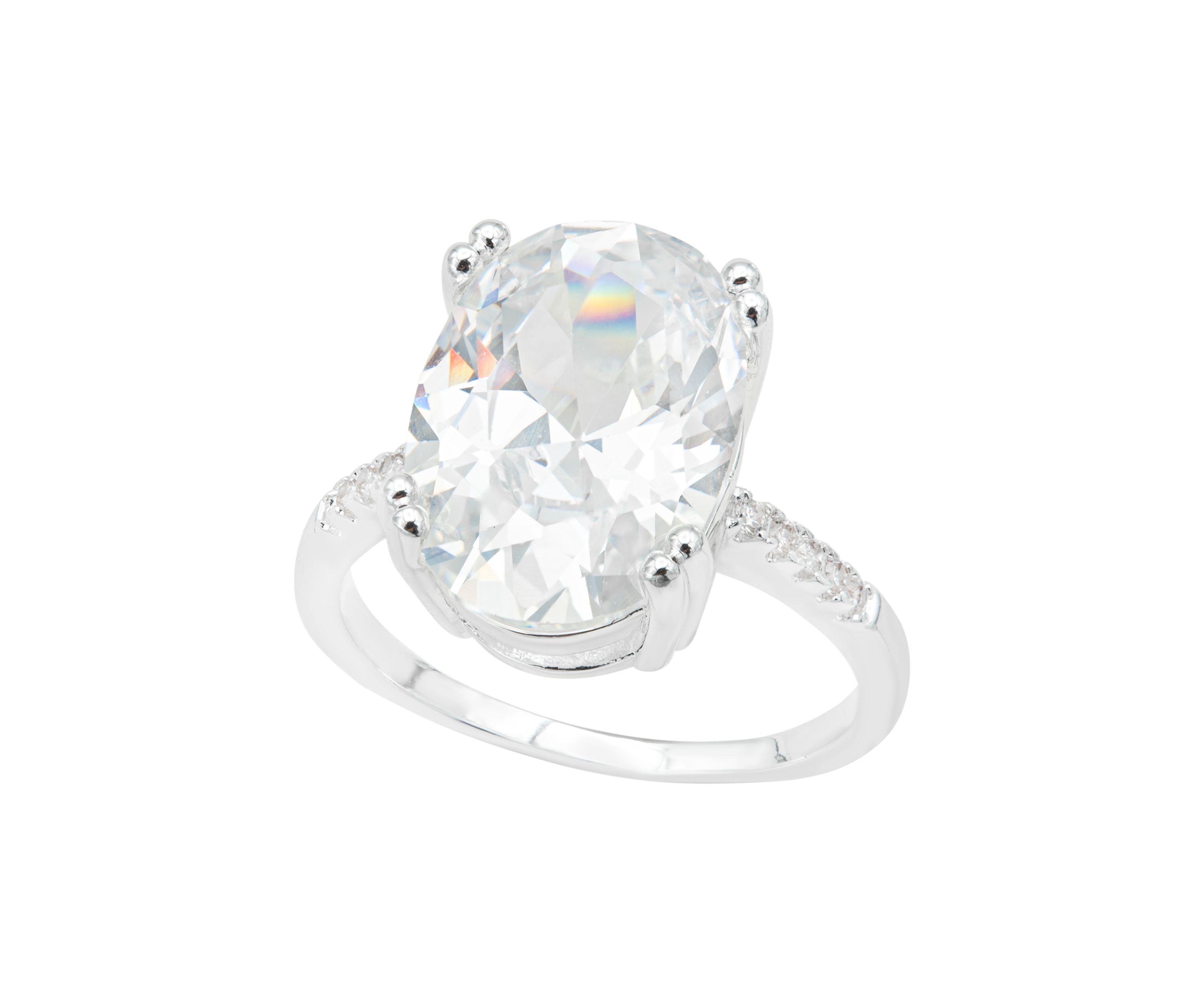 Silver Cubic Zirconia Oval Pavé Band Ring
