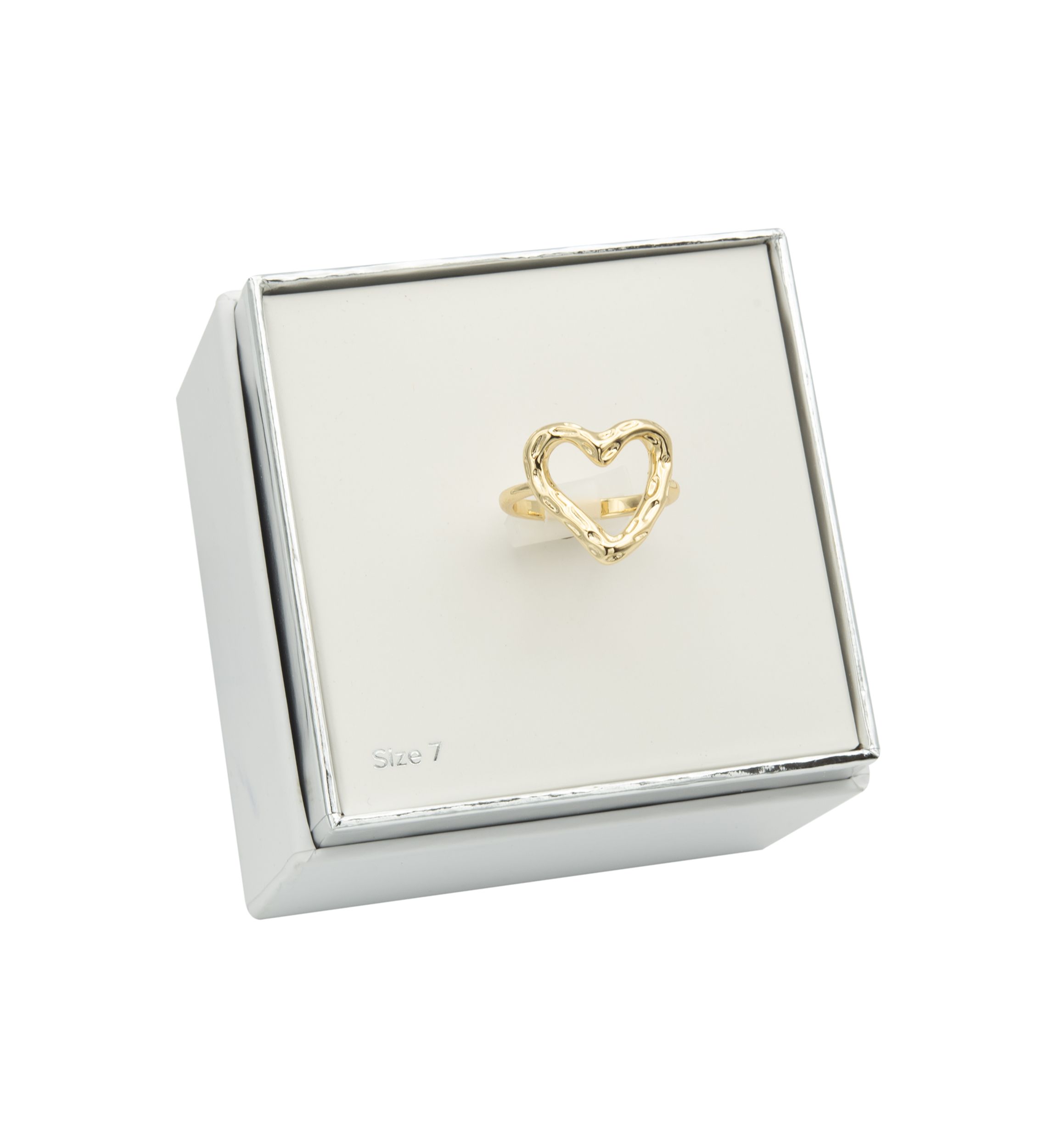 Gold Plated Hammered Open Heart Band Ring
