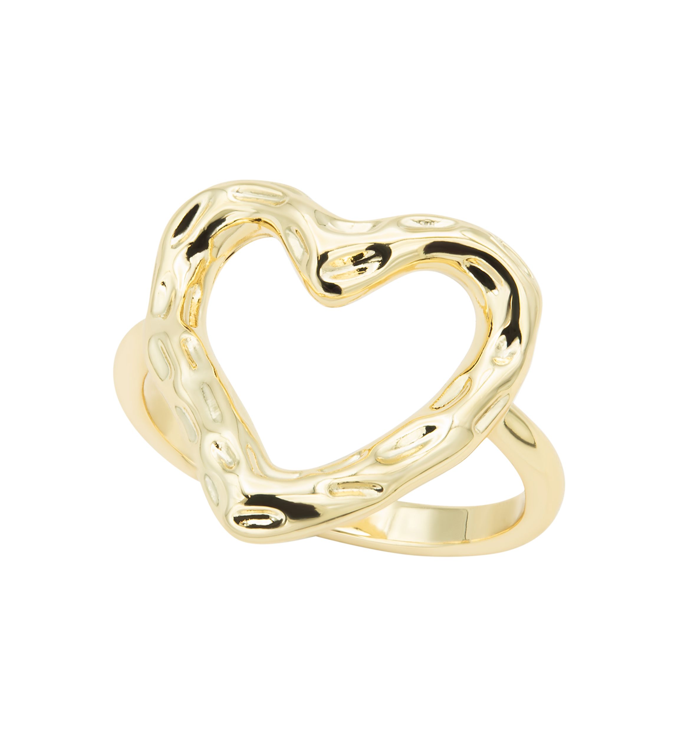 Gold Plated Hammered Open Heart Band Ring