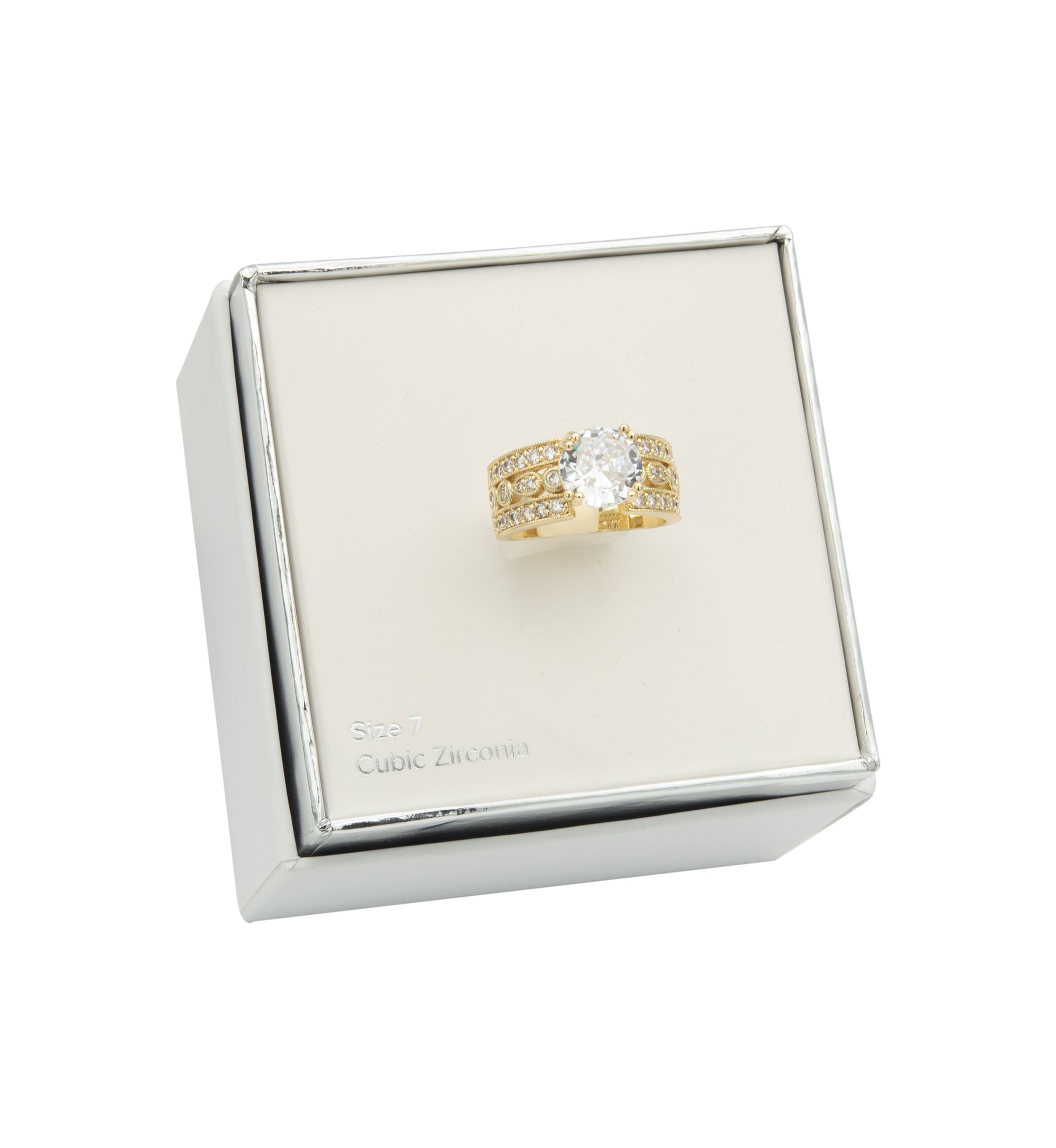 Gold Tone Triple Pavé Band Stone Ring