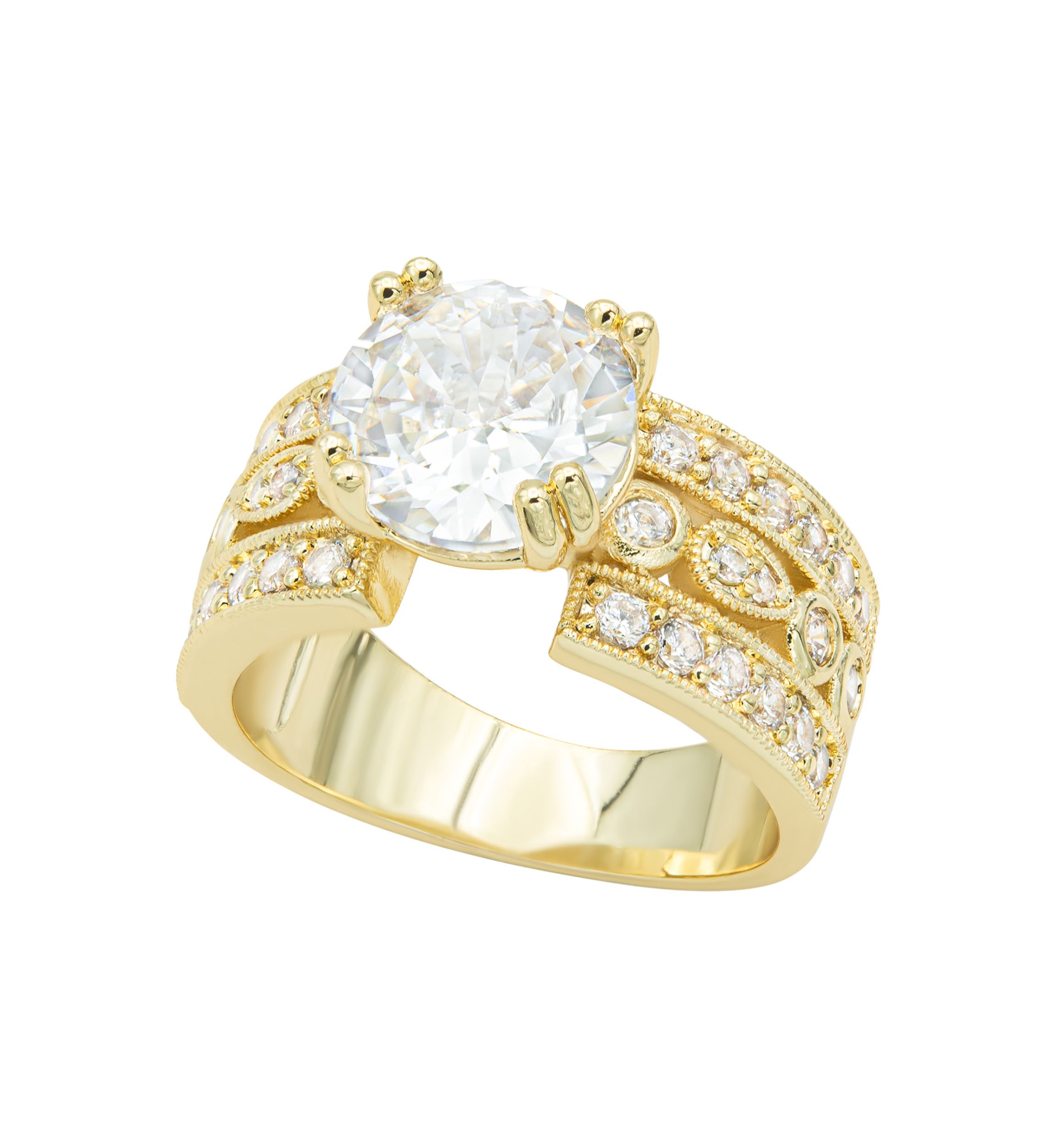 Gold Tone Triple Pavé Band Stone Ring
