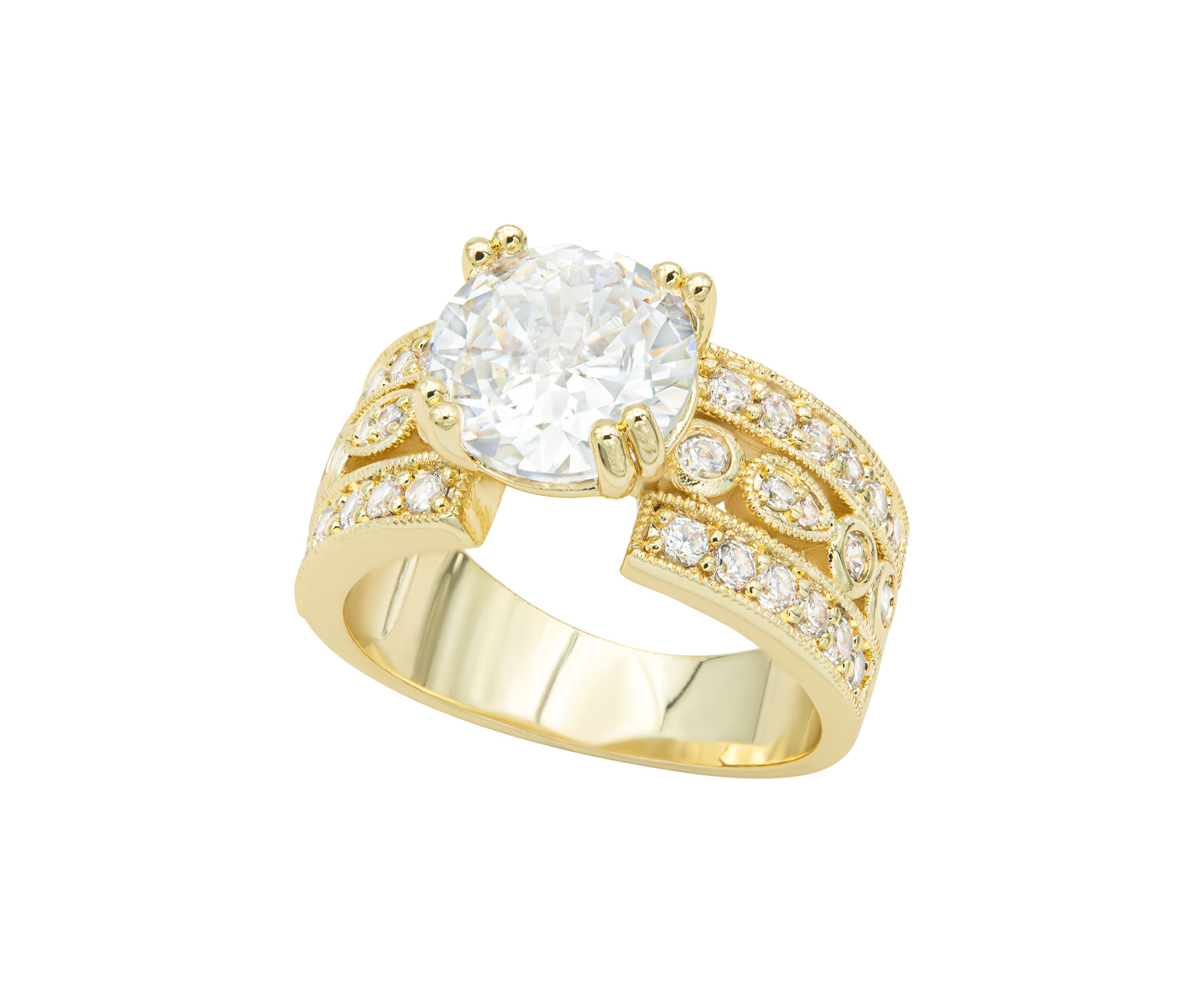 Gold Tone Triple Pavé Band Stone Ring