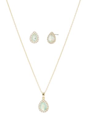 Lab Created Gold Tone Cubic Zirconia Pear Halo Necklace and Earrings Set