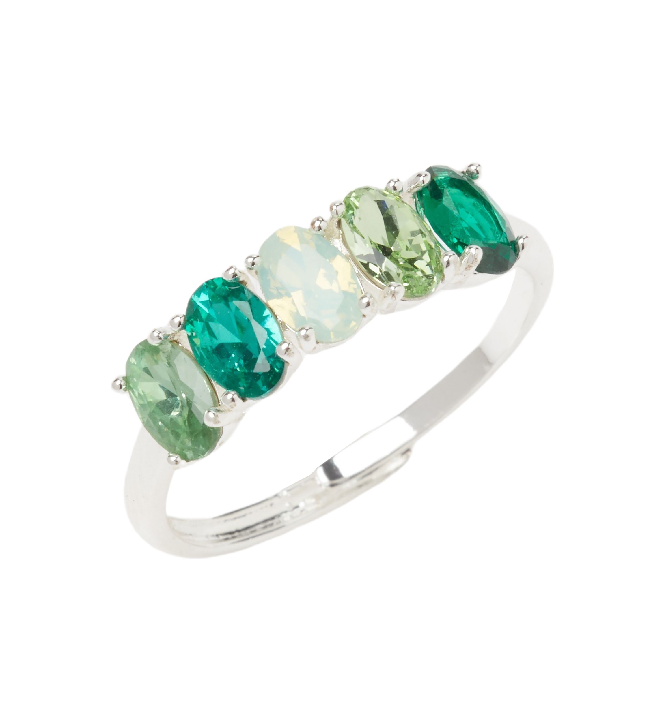 Silver Tone Five Stone Oval Birthstone Ring