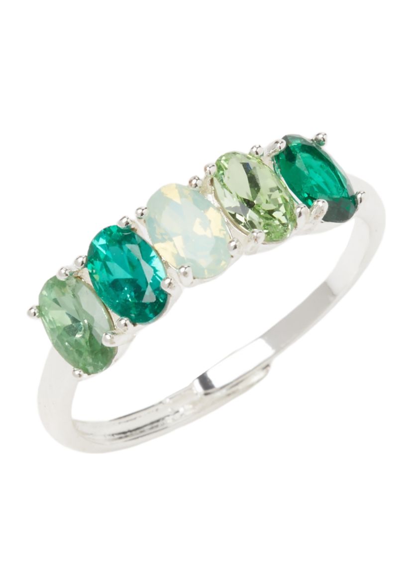 Silver Tone Five Stone Oval Birthstone Ring