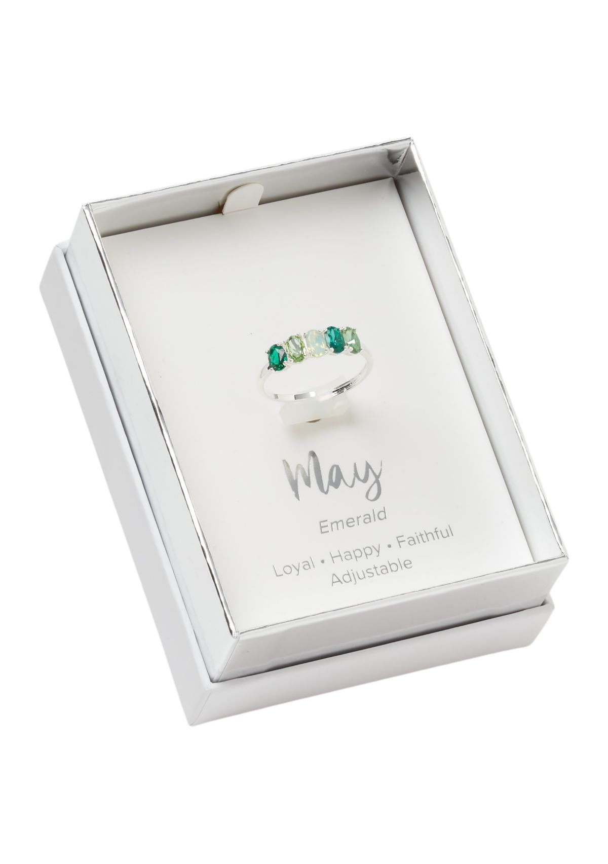 Silver Tone Five Stone Oval Birthstone Ring