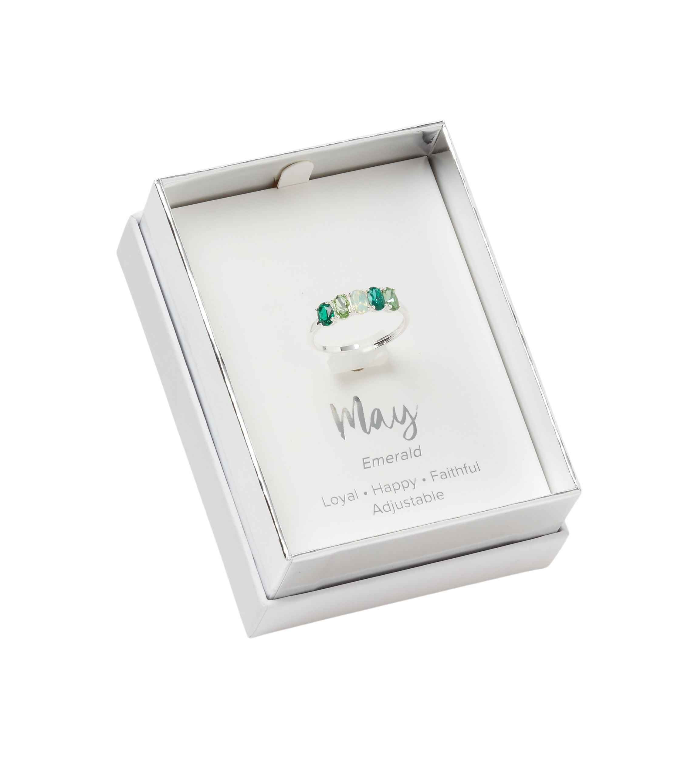 Silver Tone Five Stone Oval Birthstone Ring