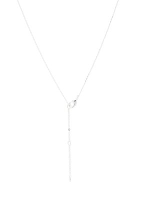 Lab Created Silver Tone Cubic Zirconia Pavé Double Cross Charm Pendant Necklace