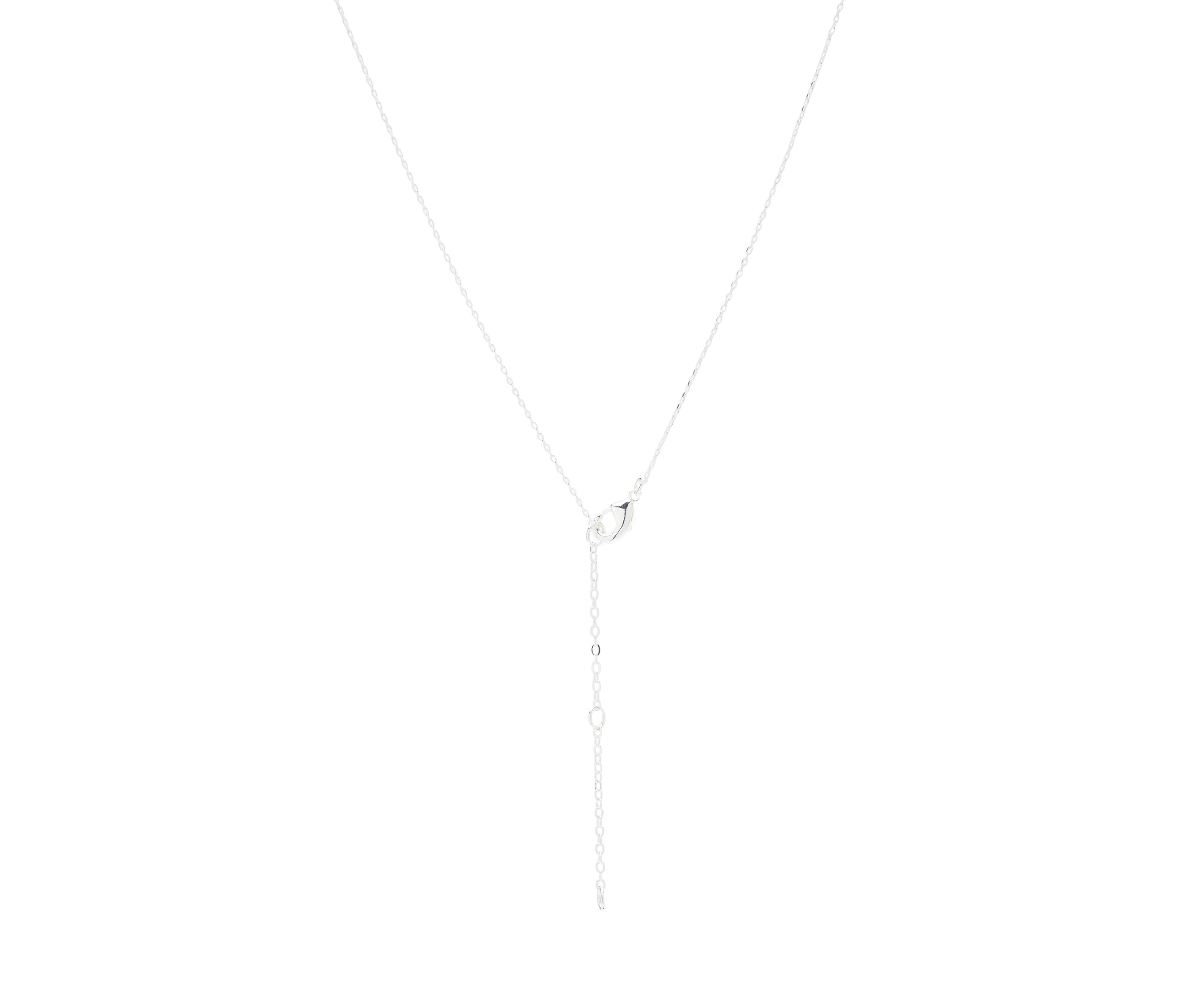 Silver Tone Cubic Zirconia Pavé Double Cross Charm Pendant Necklace