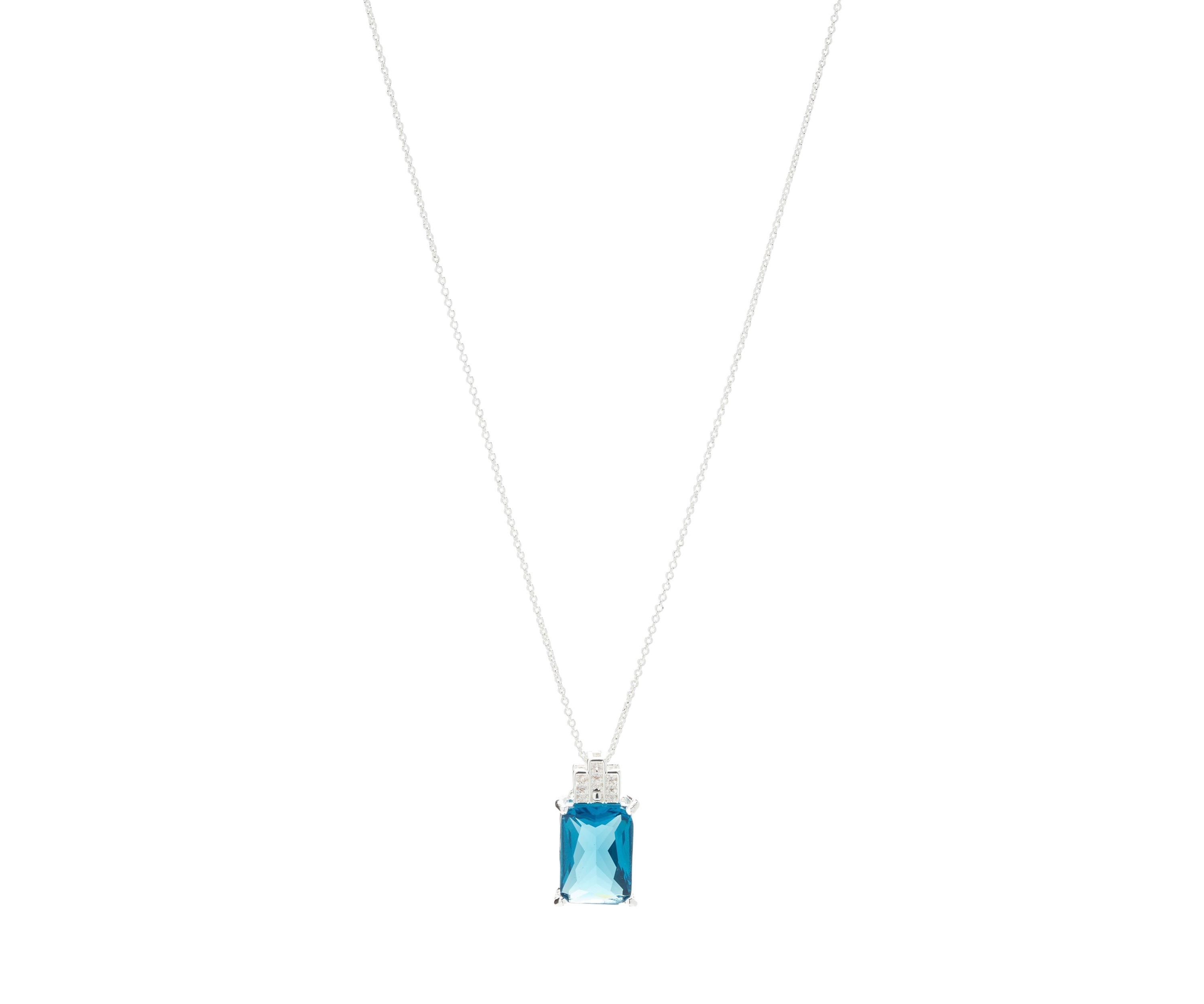 Silver Tone Emerald Stone Drop Pendant Necklace