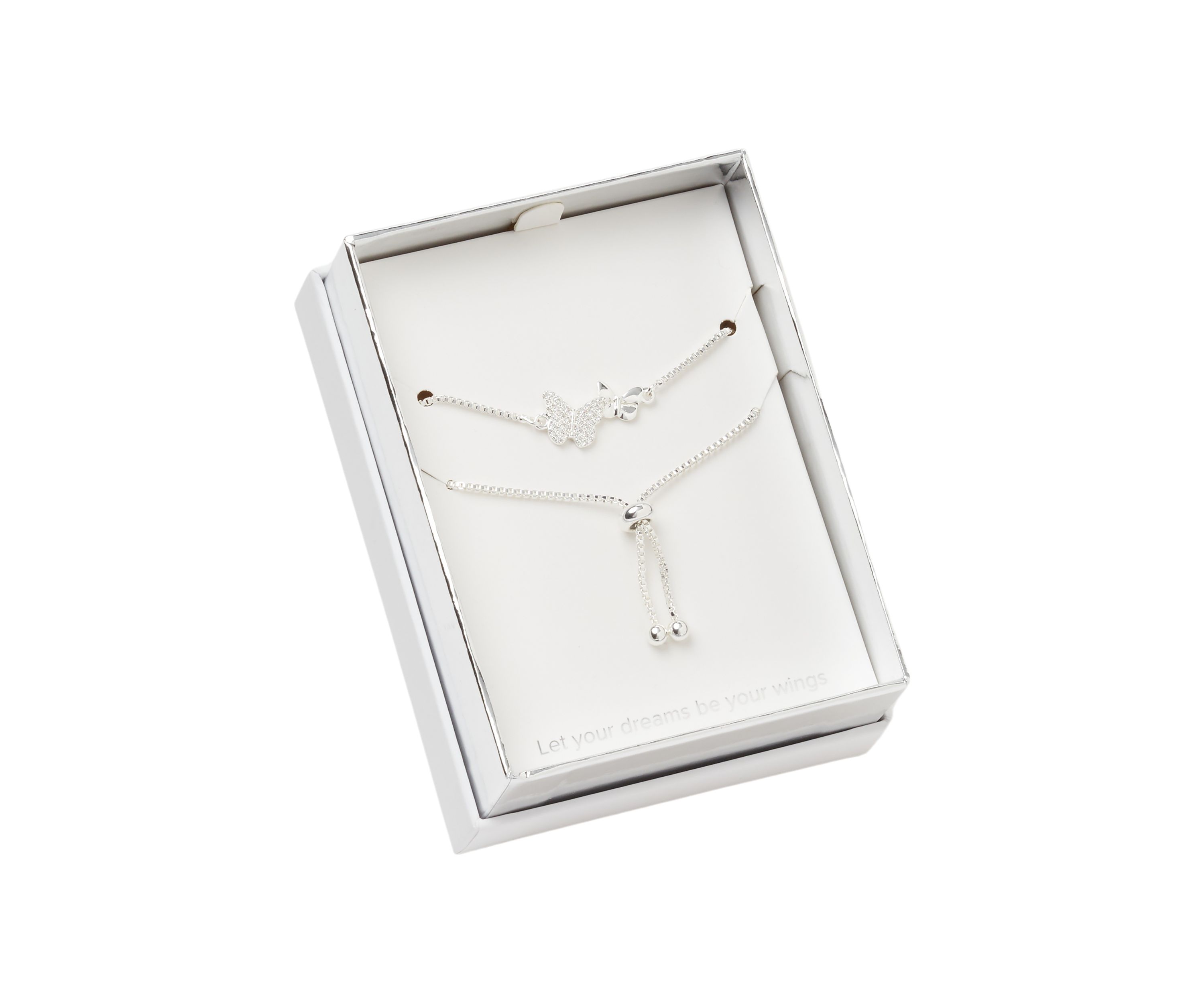 Silver Tone Cubic Zirconia Pavé Double Butterfly Adjustable Bracelet