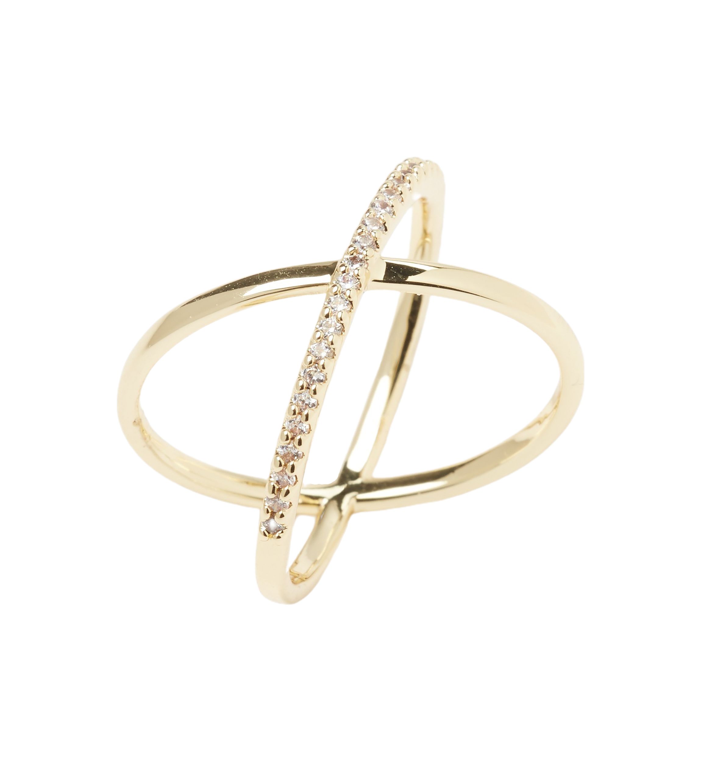Gold Tone Cubic Zirconia Pavé Cross Band Ring
