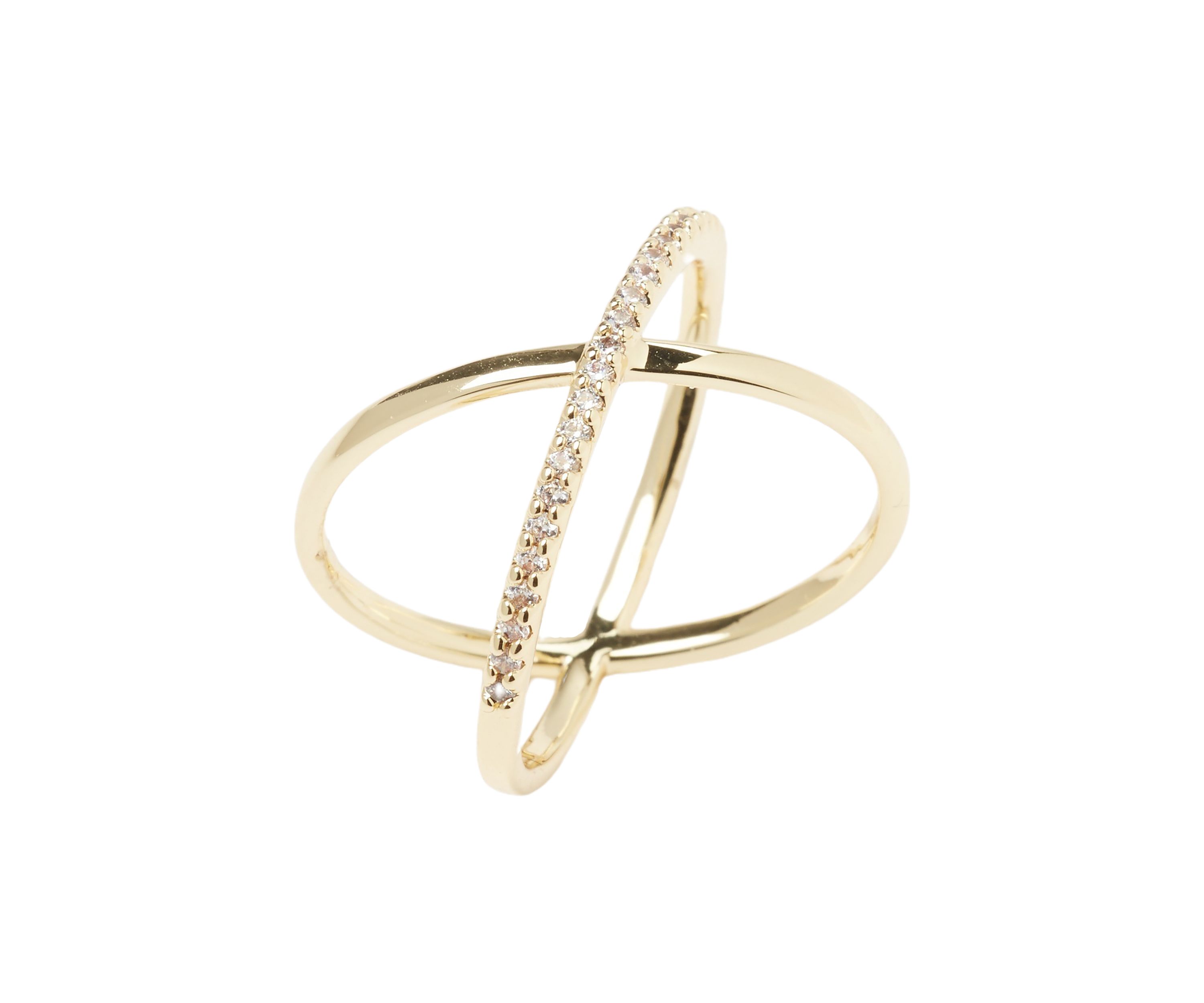 Gold Tone Cubic Zirconia Pavé Cross Band Ring