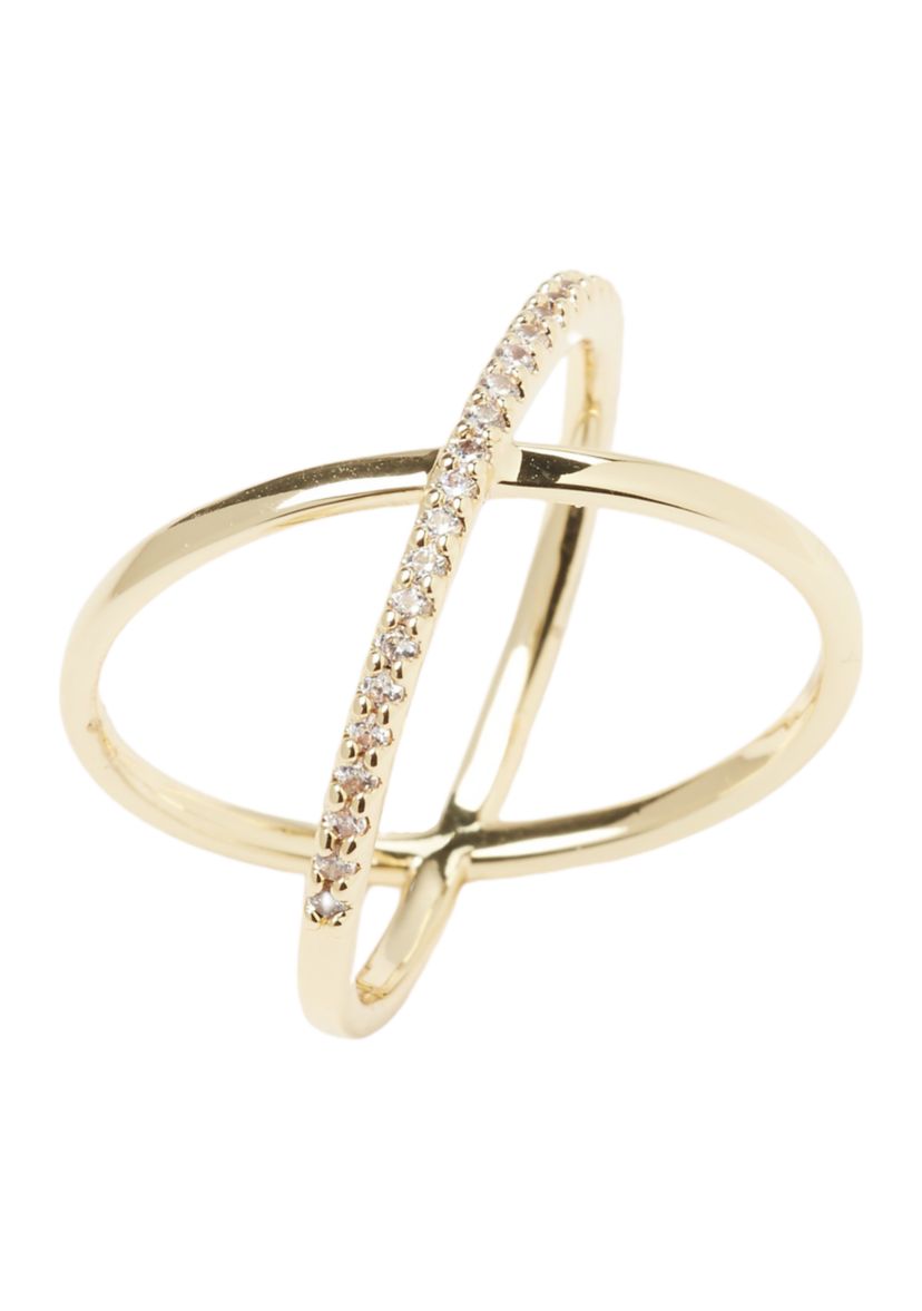 Gold Tone Cubic Zirconia Pavé Cross Band Ring