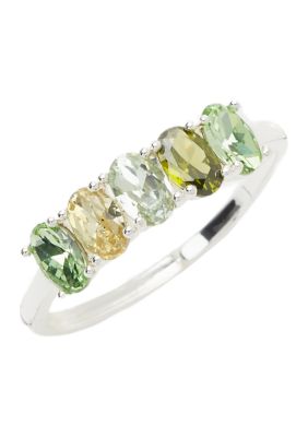 Lab Grown Silver Tone Peridot Tonal August Birthstone Oval Stone Adjustable Ring