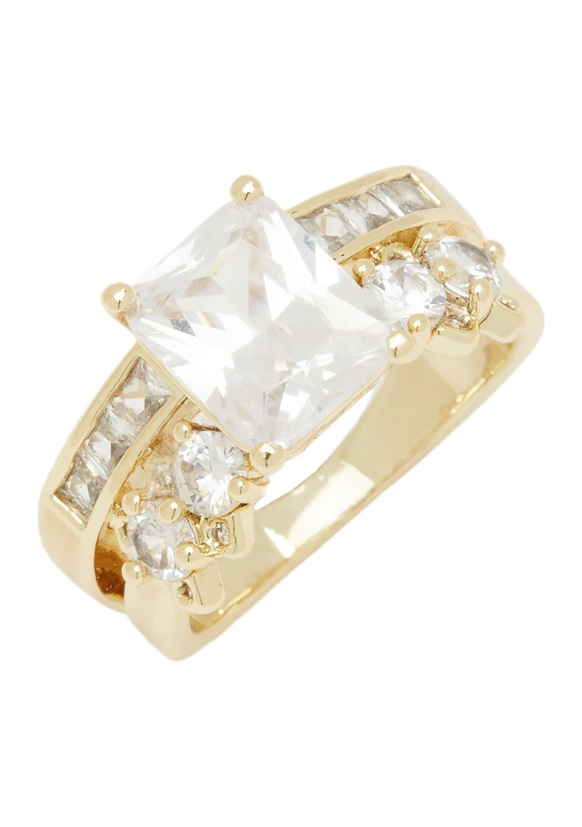 Gold Tone Cubic Zirconia Emerald Faux Stack Band Ring