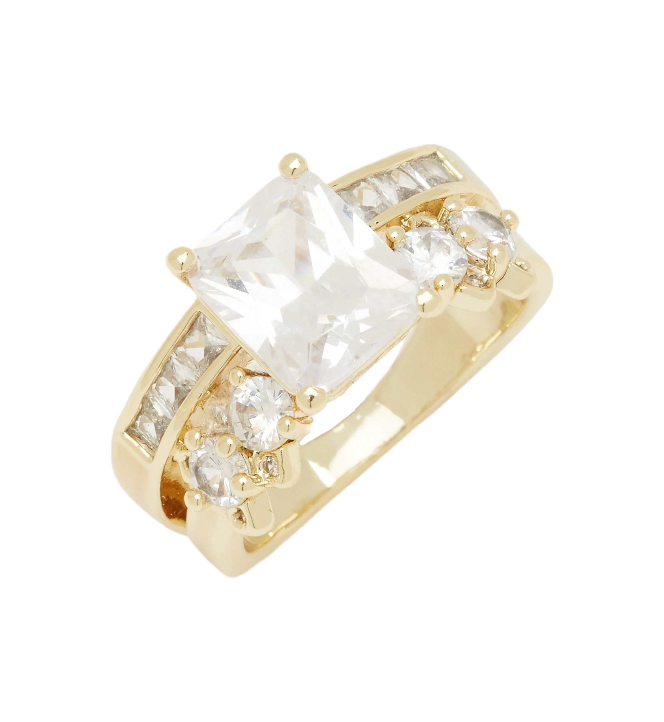 Gold Tone Cubic Zirconia Emerald Faux Stack Band Ring