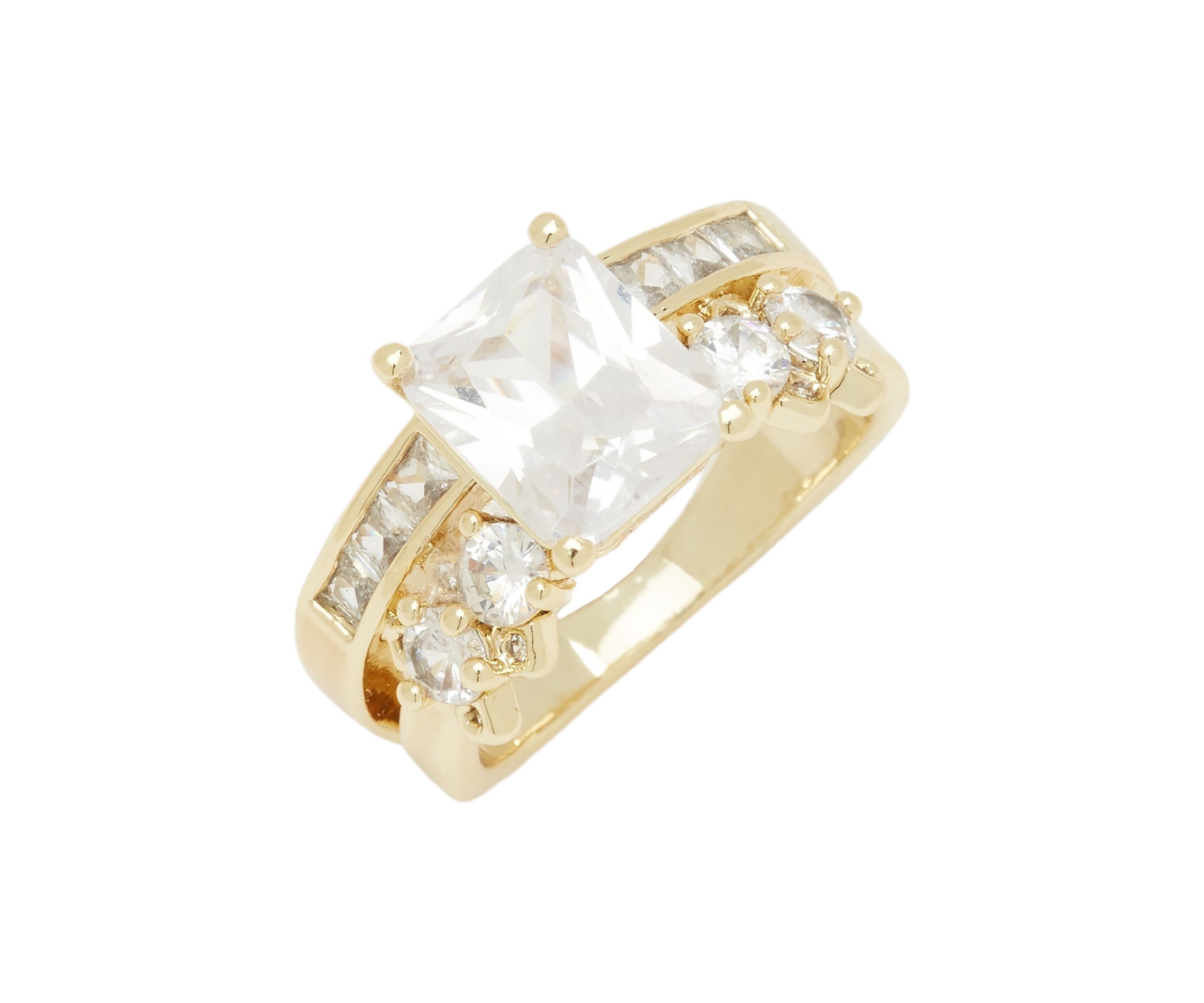 Gold Tone Cubic Zirconia Emerald Faux Stack Band Ring
