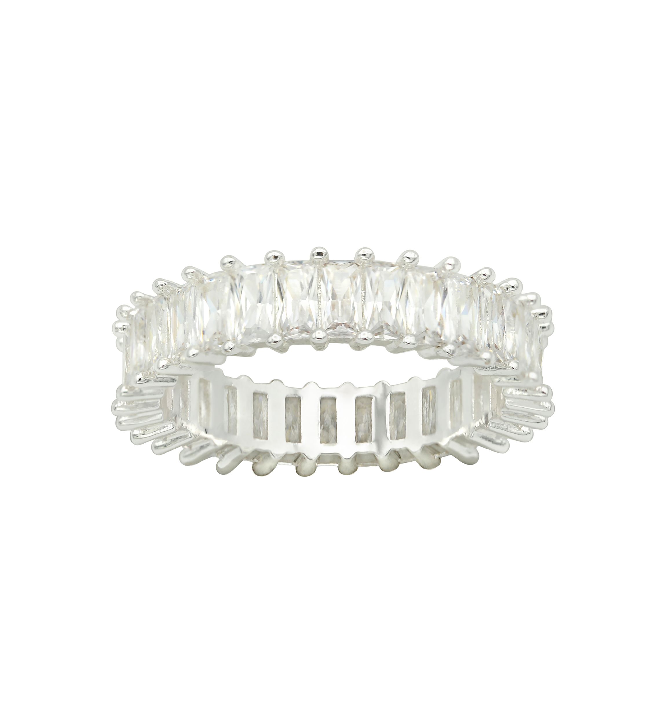 Silver Tone Cubic Zirconia Baguette Band Ring