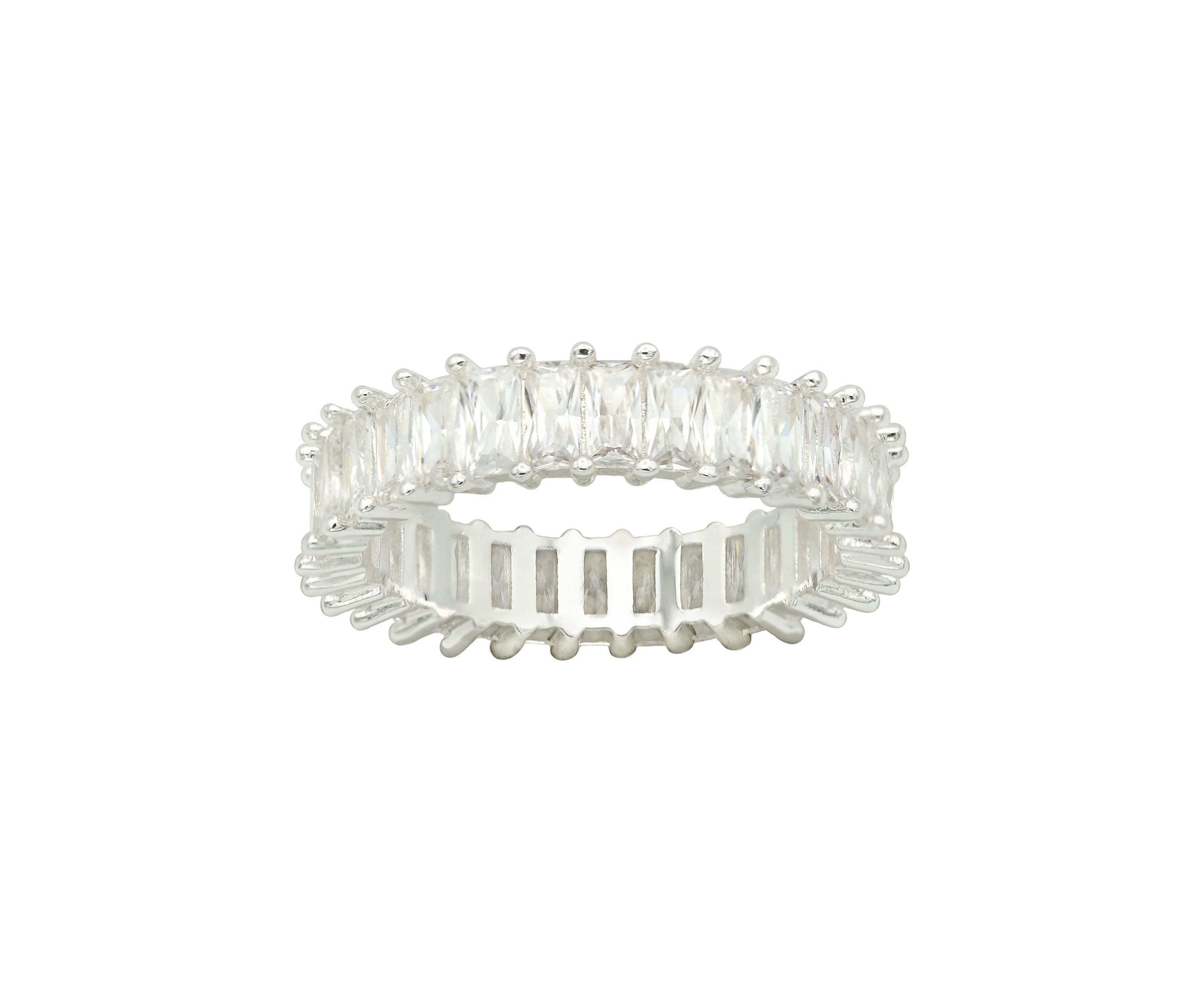 Silver Tone Cubic Zirconia Baguette Band Ring