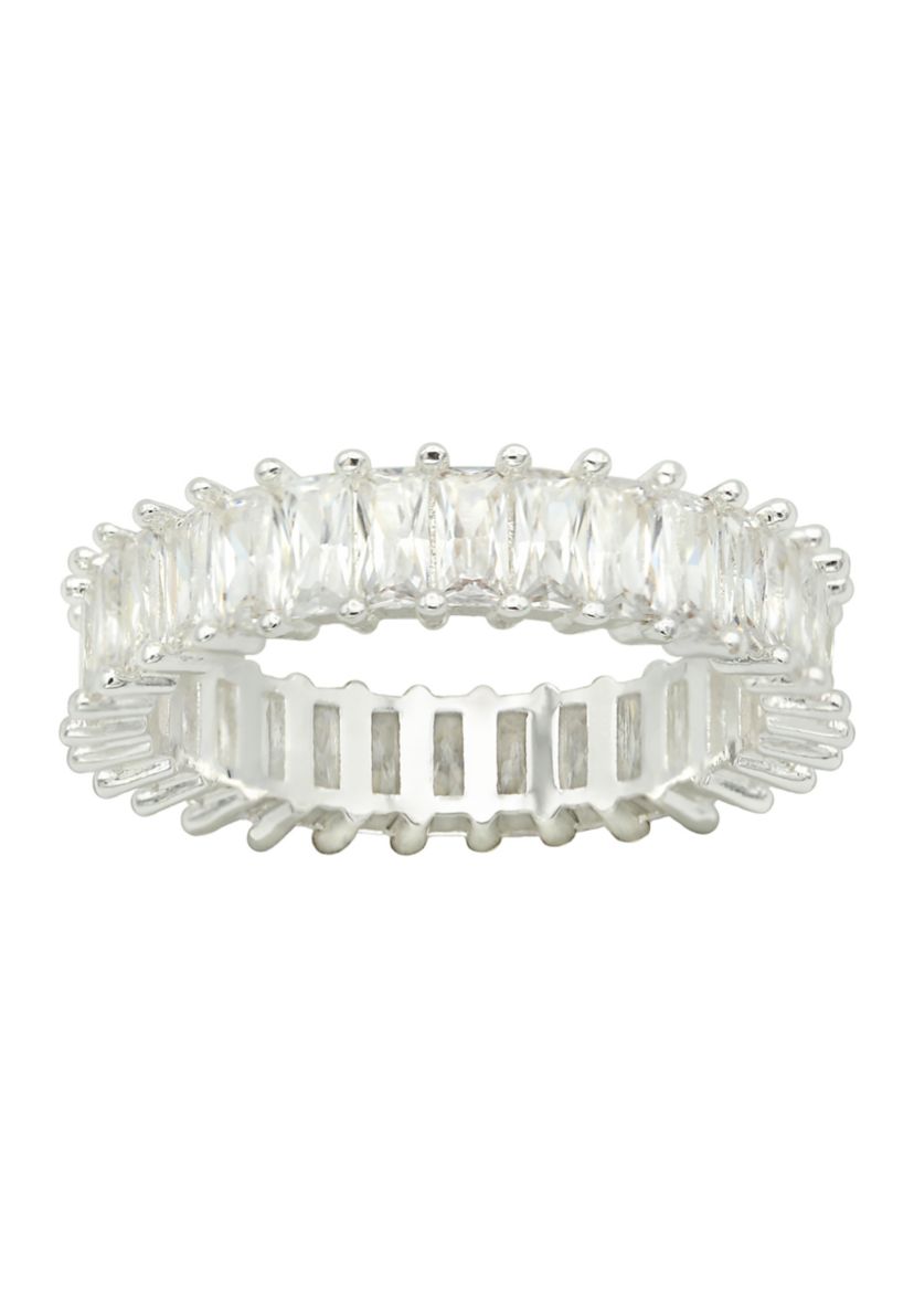Silver Tone Cubic Zirconia Baguette Band Ring