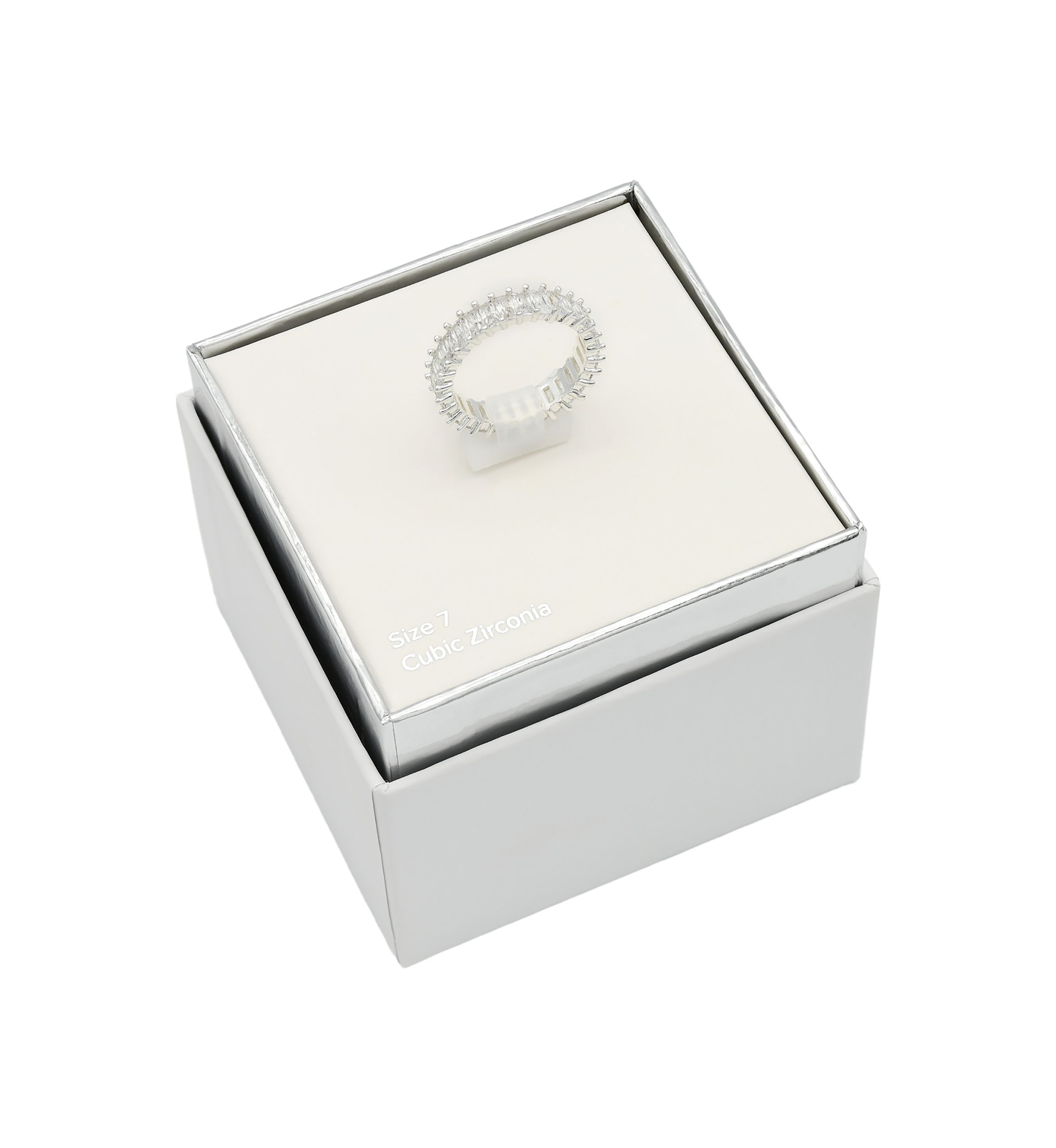 Silver Tone Cubic Zirconia Baguette Band Ring