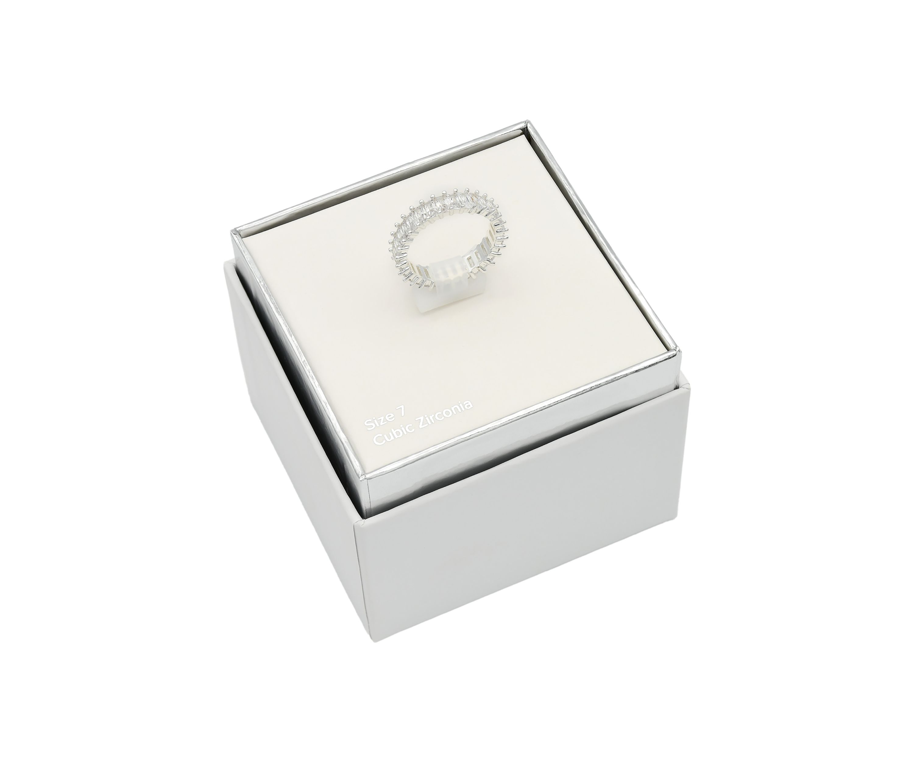 Silver Tone Cubic Zirconia Baguette Band Ring