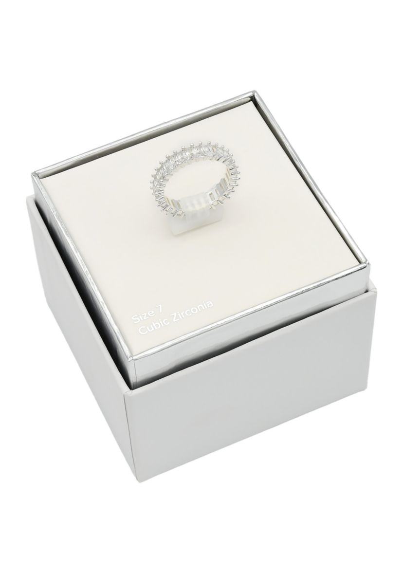 Silver Tone Cubic Zirconia Baguette Band Ring