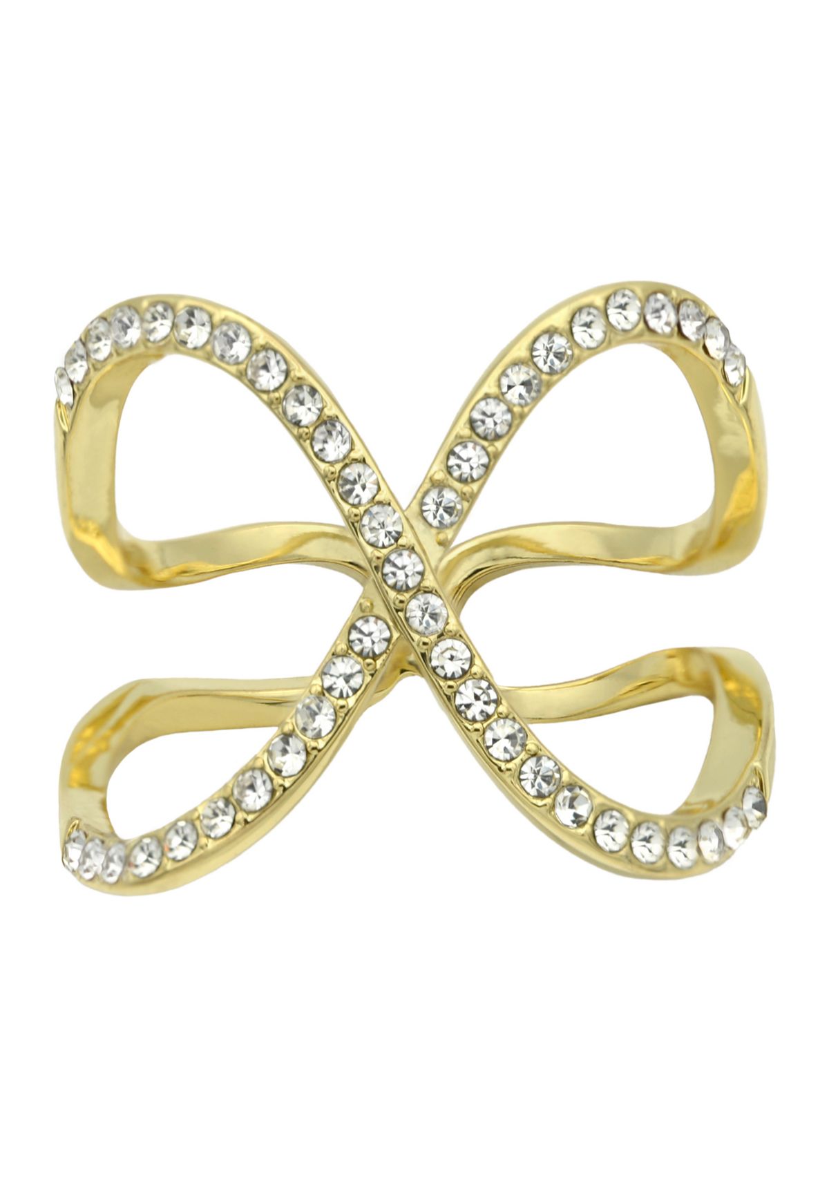 Gold Tone Crystal Pavé X Band Ring