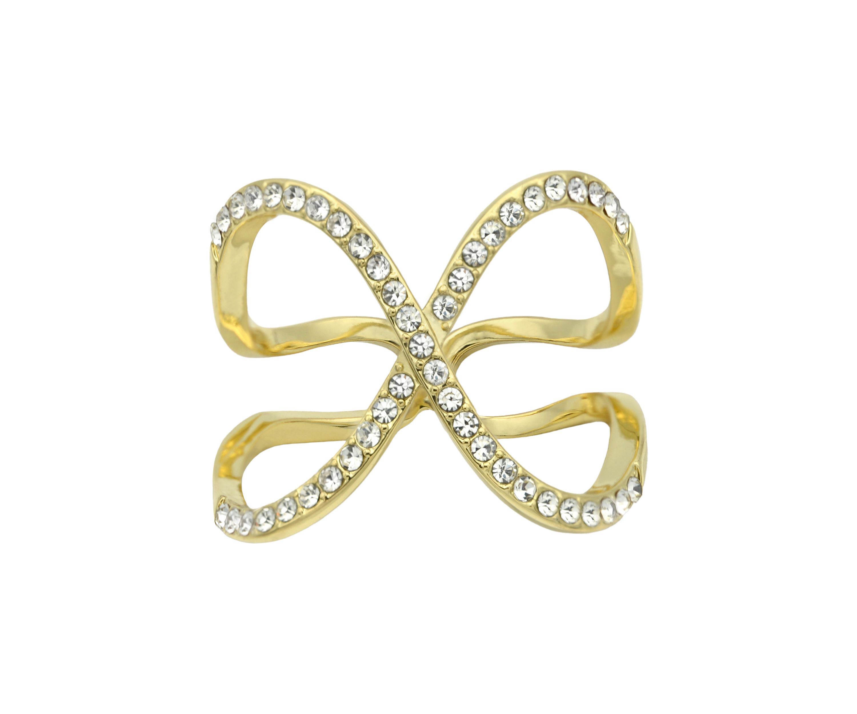 Gold Tone Crystal Pavé X Band Ring