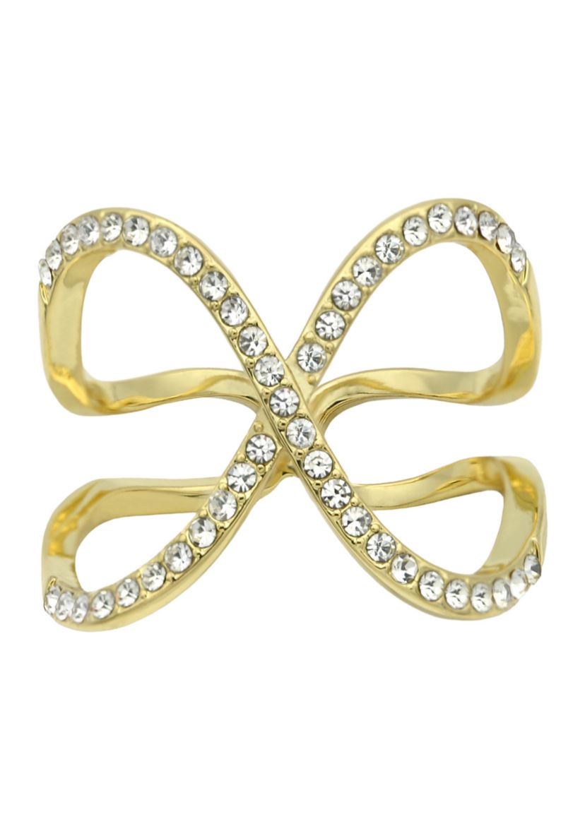 Gold Tone Crystal Pavé X Band Ring