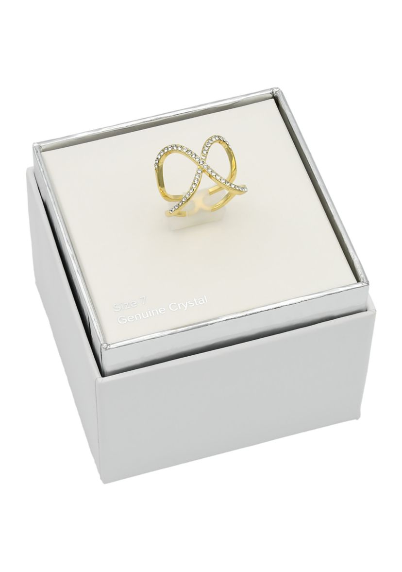 Gold Tone Crystal Pavé X Band Ring